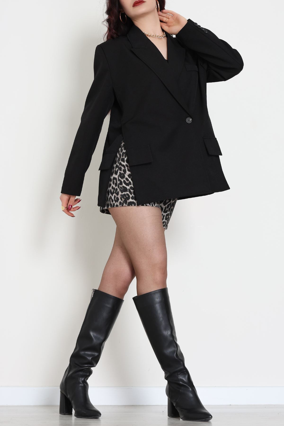 Yandan Yırtmaçlı Astarlı Blazer Ceket Siyah - 6326.001.