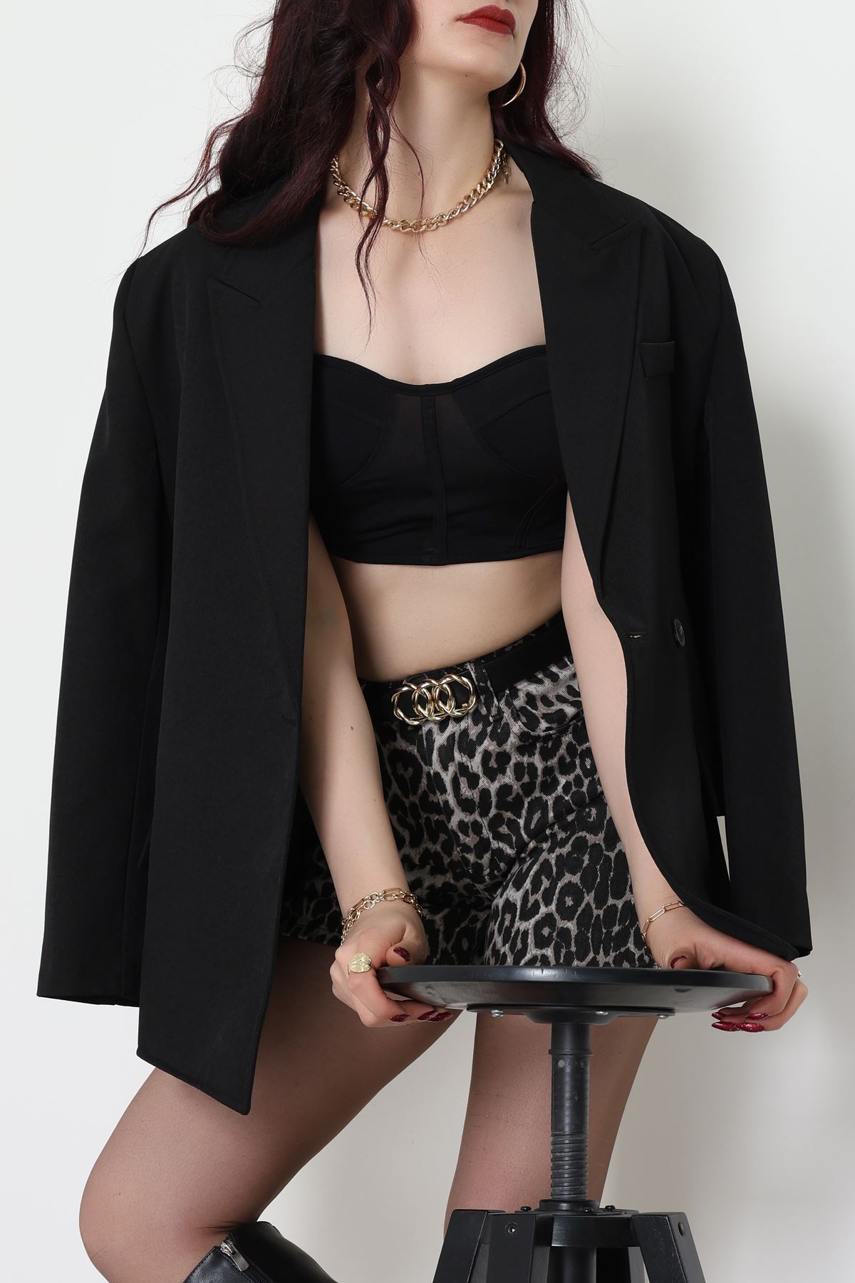 Yandan Yırtmaçlı Astarlı Blazer Ceket Siyah - 6326.001.