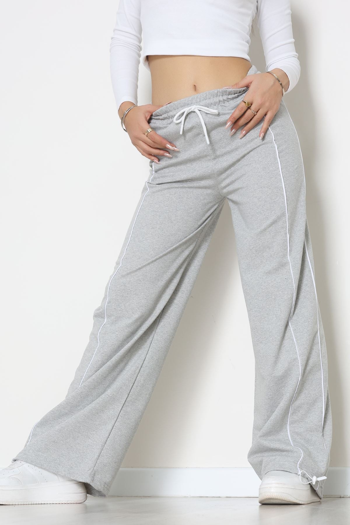 2 İplik Paça Stoperli Eşofman Altı Gri - 40019.1857.