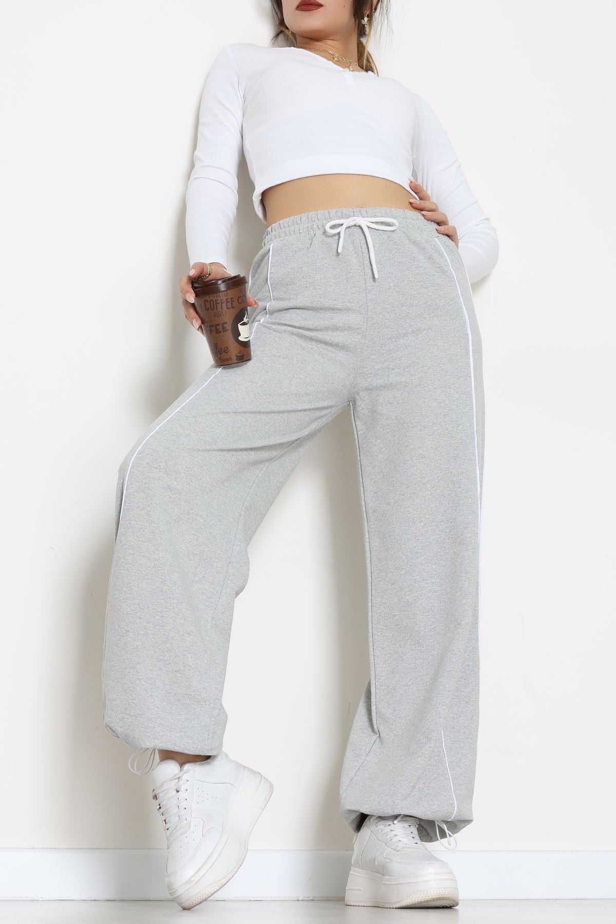 2 İplik Paça Stoperli Eşofman Altı Gri - 40019.1857.