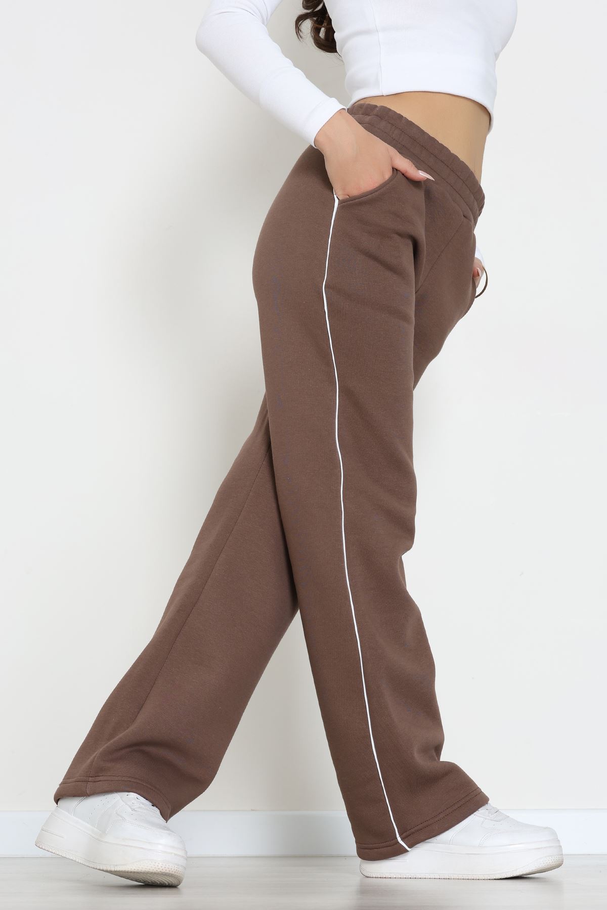 3 İplik Biyeli Palazzo Eşofman Altı Kahve2 - 30104.1878.