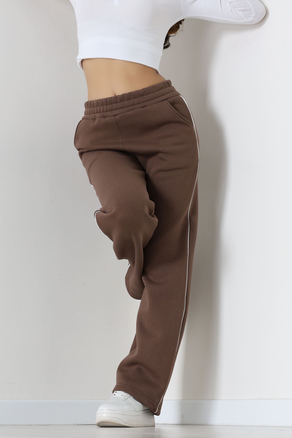 3 İplik Biyeli Palazzo Eşofman Altı Kahve2 - 30104.1878.