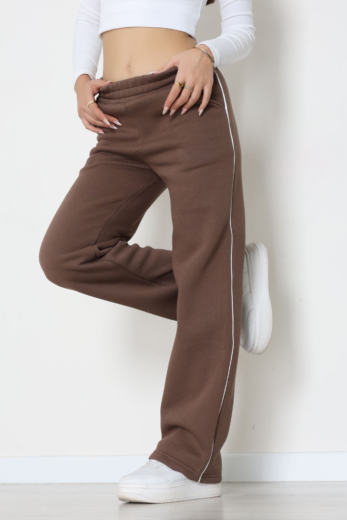 3 İplik Biyeli Palazzo Eşofman Altı Kahve2 - 30104.1878.