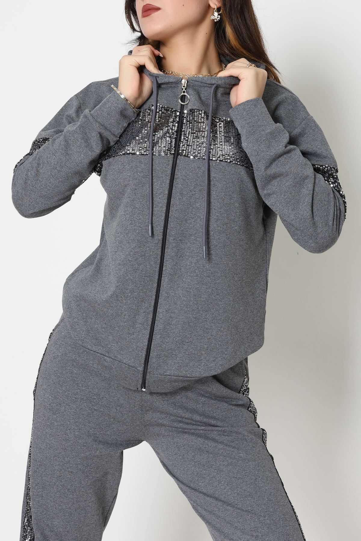 Pul Garnili 2 İplik Eşofman Takımı Füme - 50800.1857.