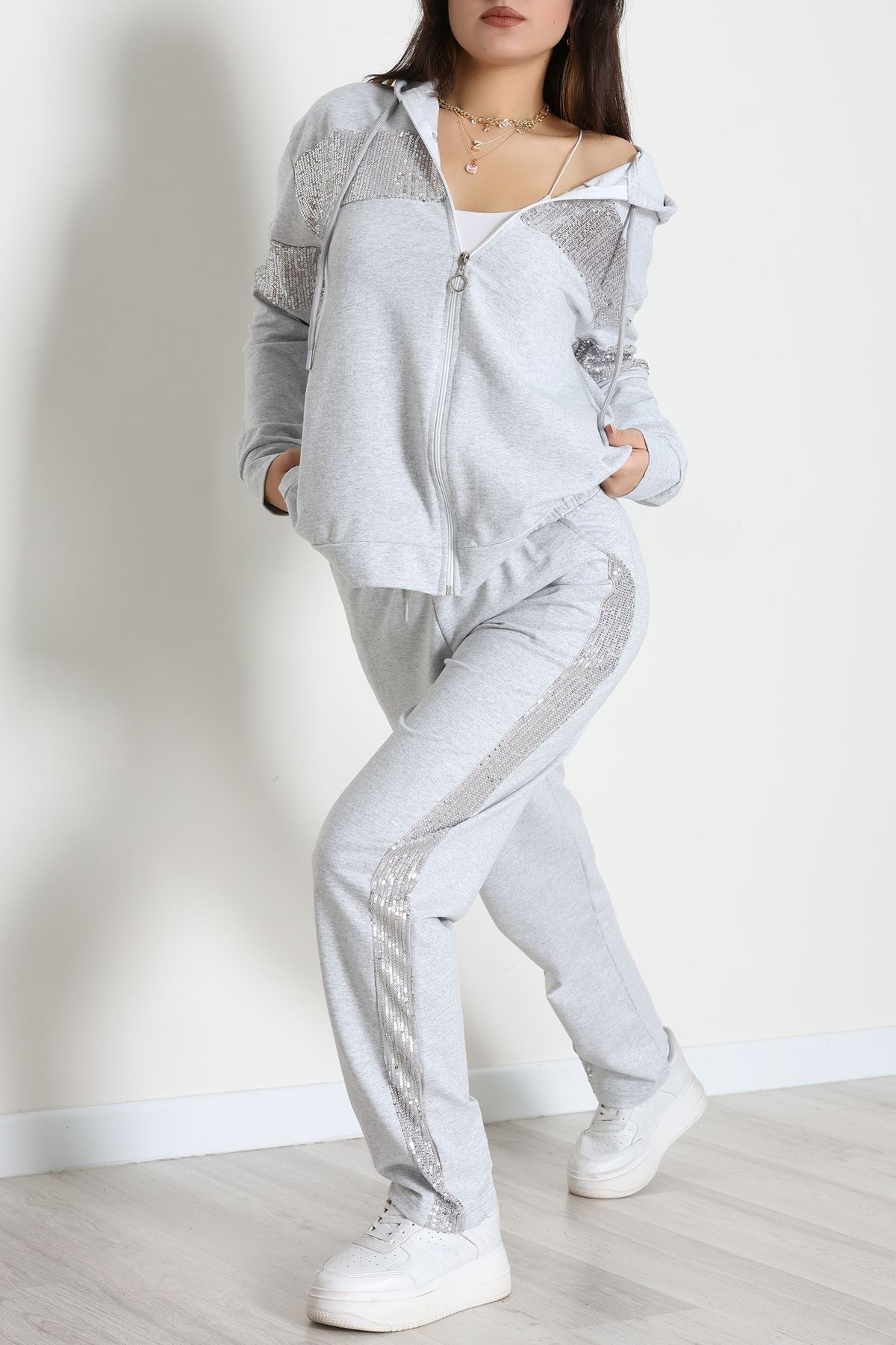 Pul Garnili 2 İplik Eşofman Takımı Gri - 50800.1857.