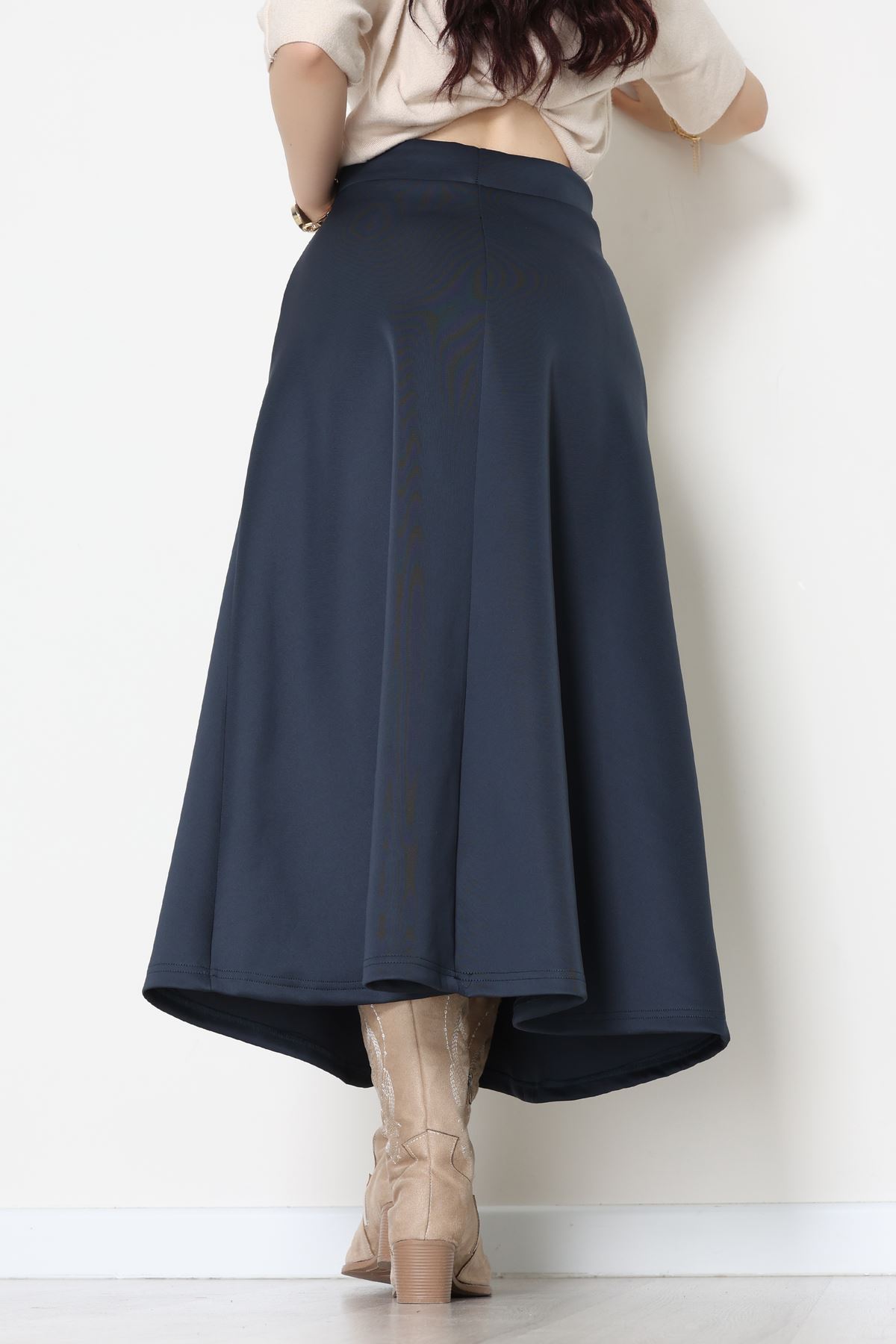 Puf Scuba Kumaş Uzun Etek Lacivert - 51104.1355.