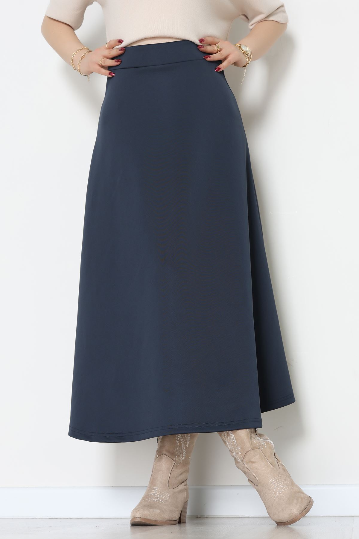 Puf Scuba Kumaş Uzun Etek Lacivert - 51104.1355.