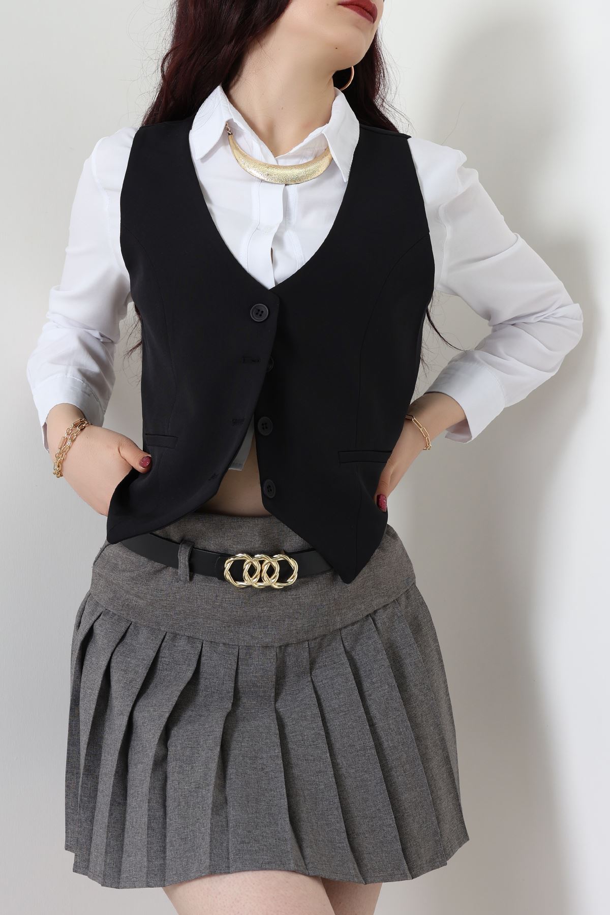 Dabıl Kumaş Fleto Cepli Astarlı Yelek Siyah - 51230.1991.