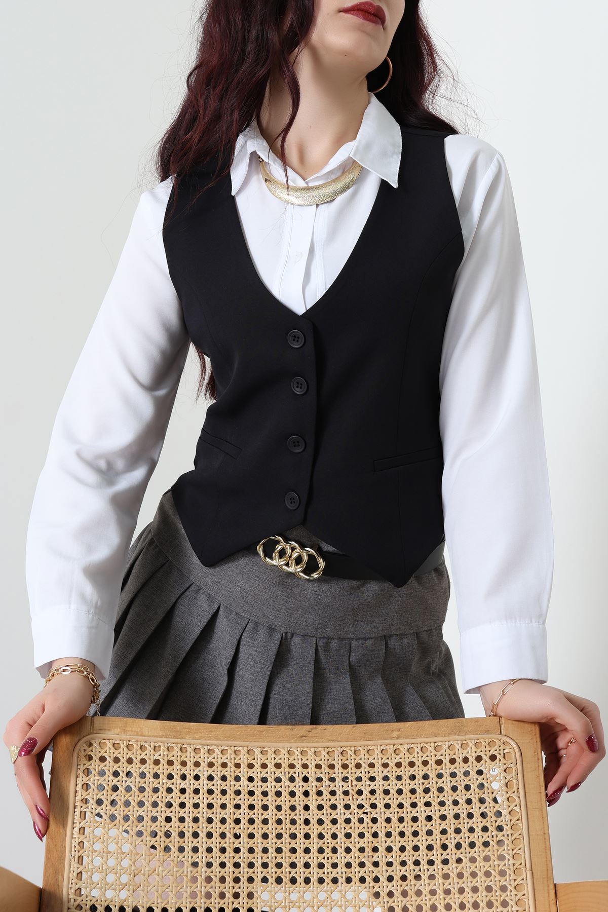 Dabıl Kumaş Fleto Cepli Astarlı Yelek Siyah - 51230.1991.