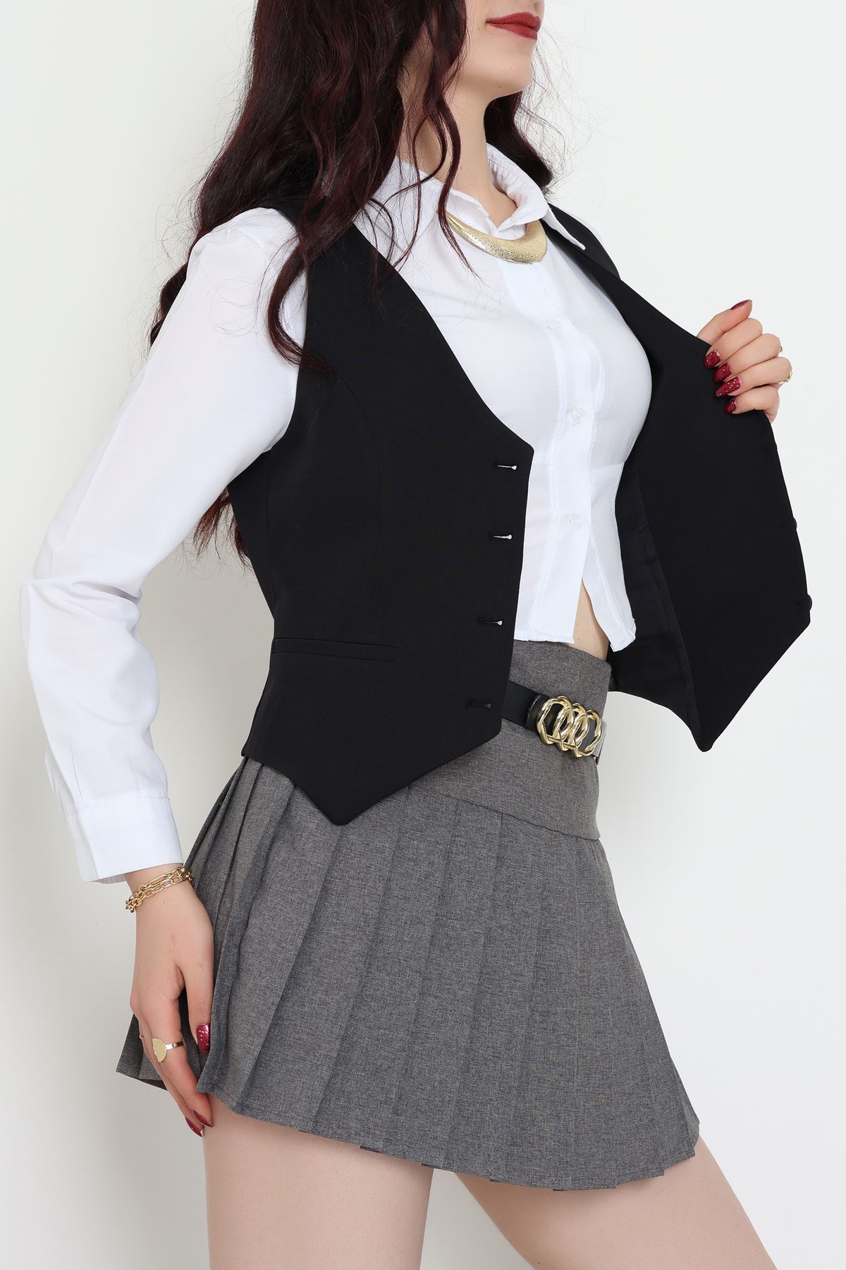 Dabıl Kumaş Fleto Cepli Astarlı Yelek Siyah - 51230.1991.