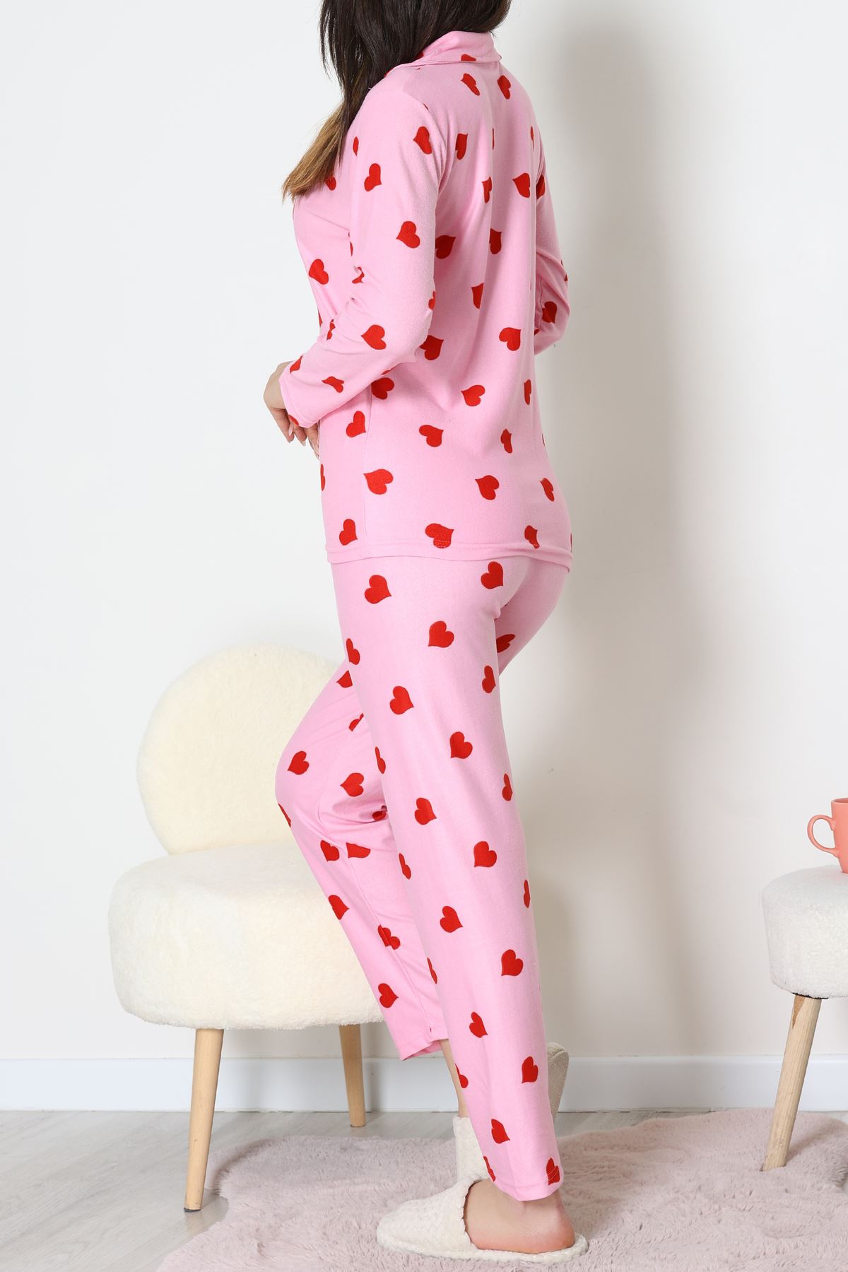 Süet Düğmeli Pijama Takımı Pembekalp - 52179.2124.