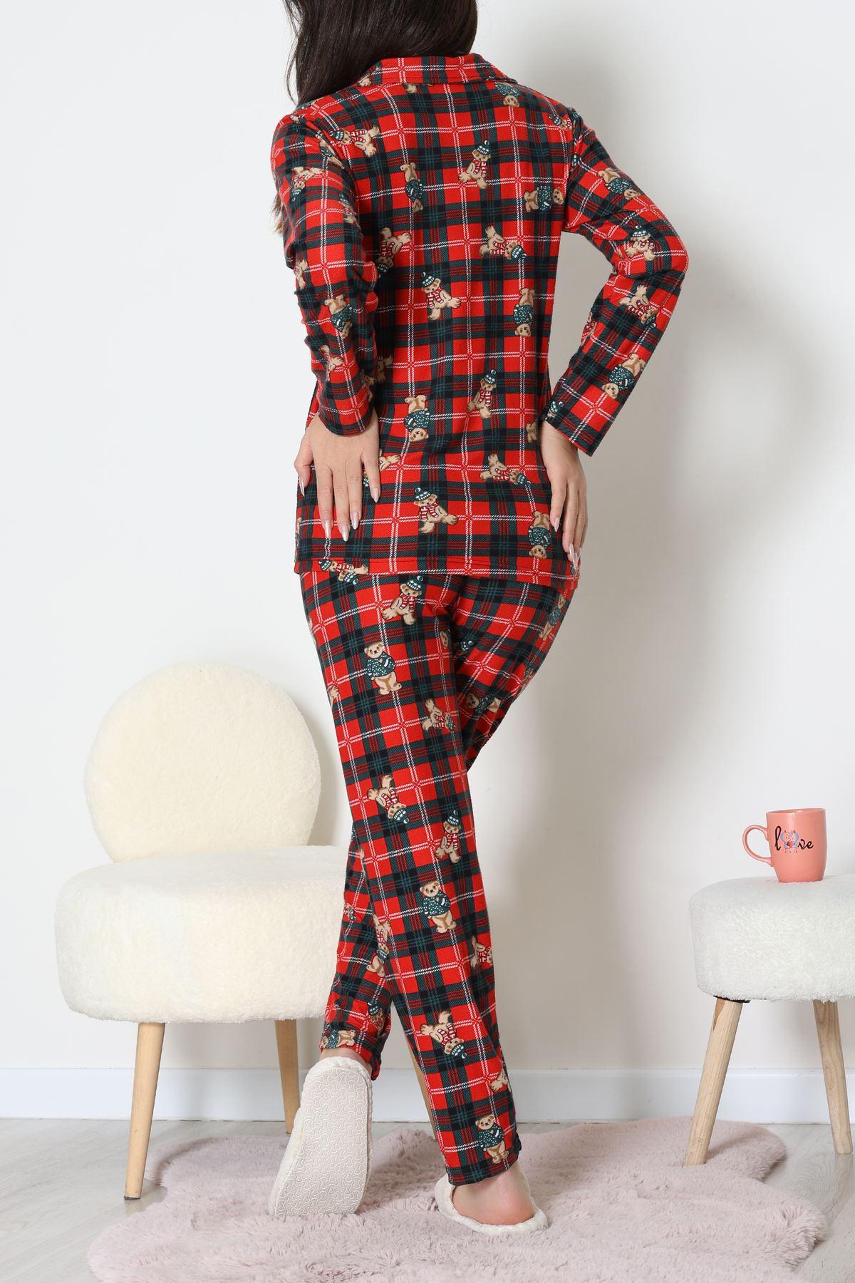 Süet Düğmeli Pijama Takımı Ekoseayı - 52179.2124.