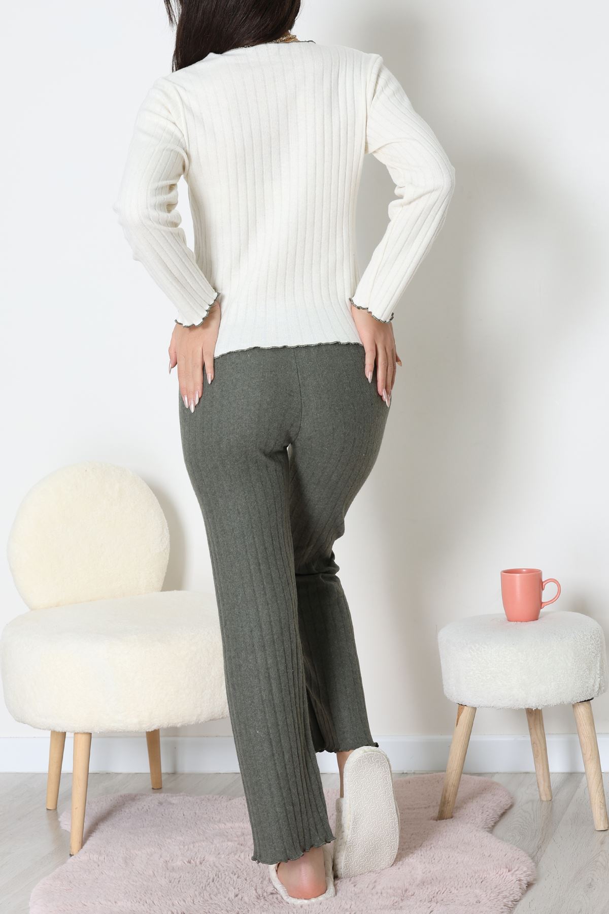 Fitilli İnterlok Pijama Takımı Haki - 52191.1961.