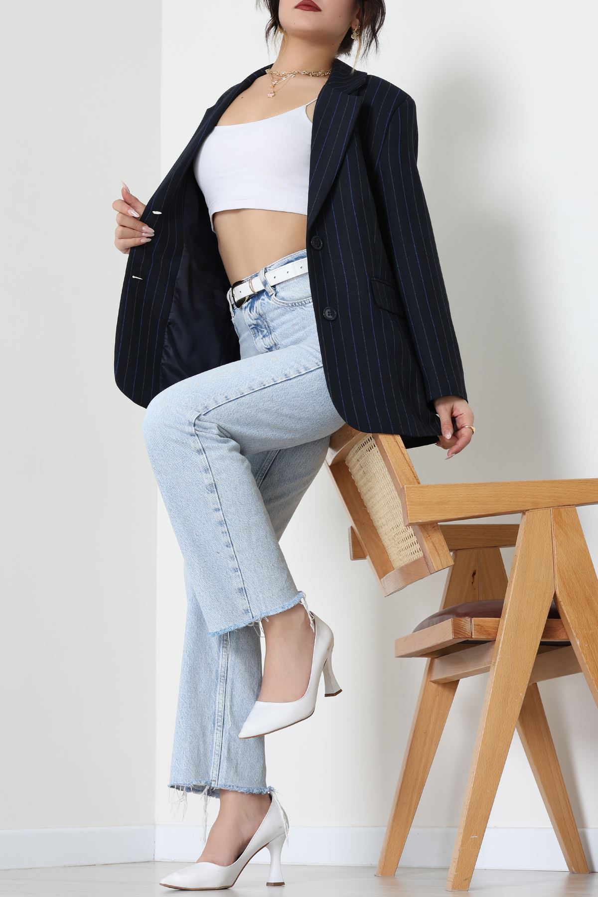 Astarlı Oversize Ceket Lacivert - 6269.001.