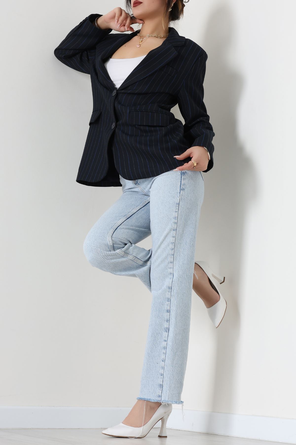 Astarlı Oversize Ceket Lacivert - 6269.001.