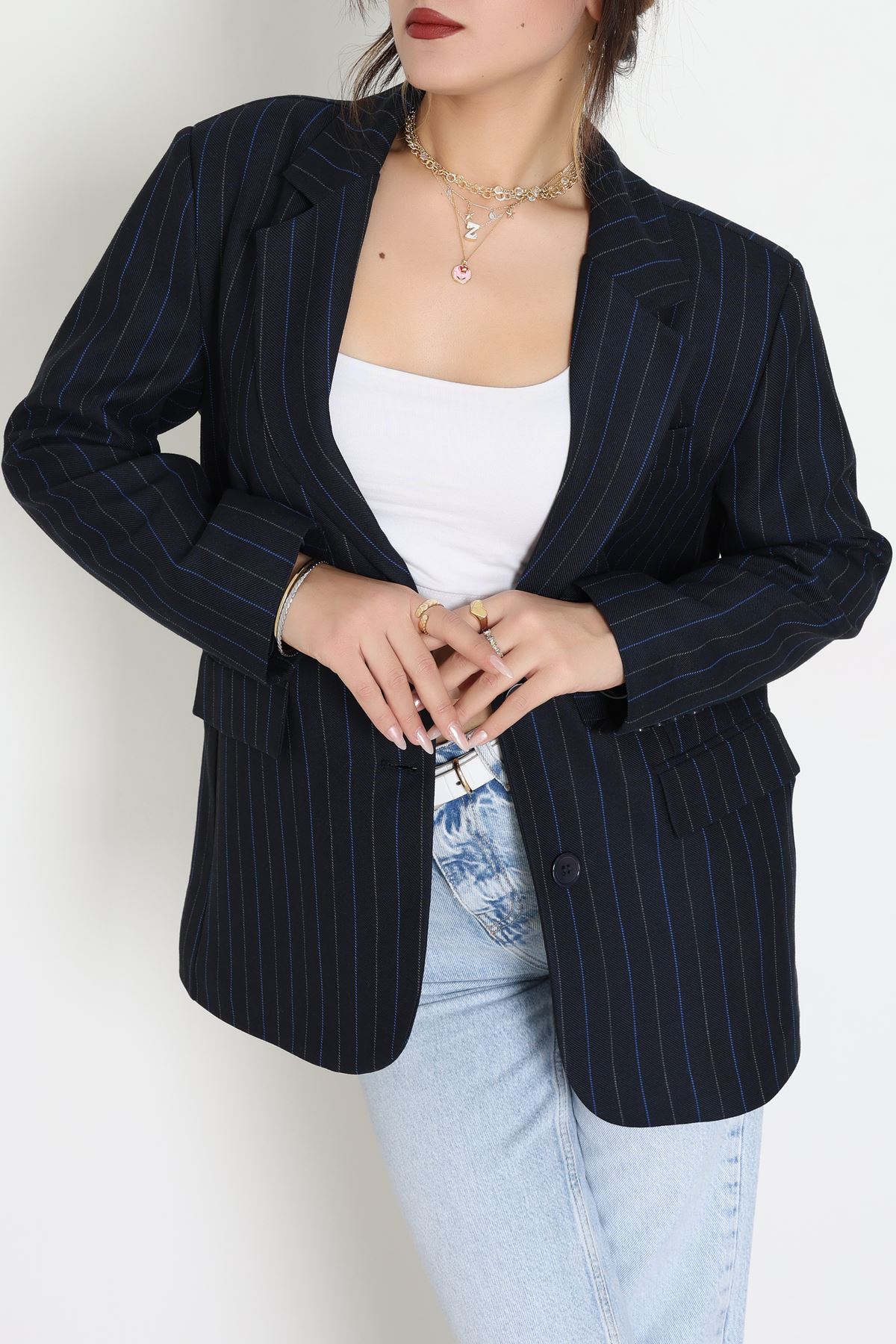 Astarlı Oversize Ceket Lacivert - 6269.001.