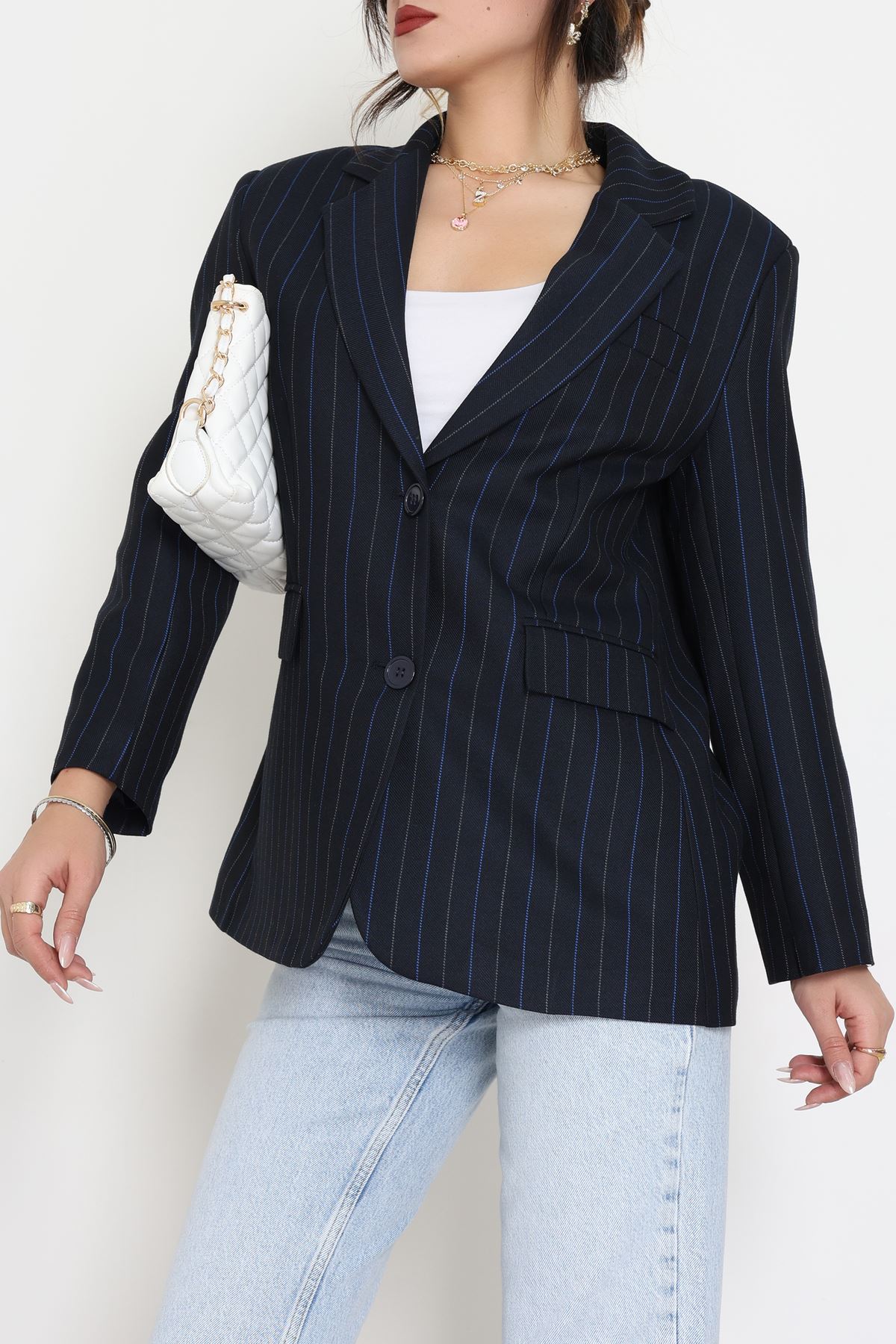 Astarlı Oversize Ceket Lacivert - 6269.001.