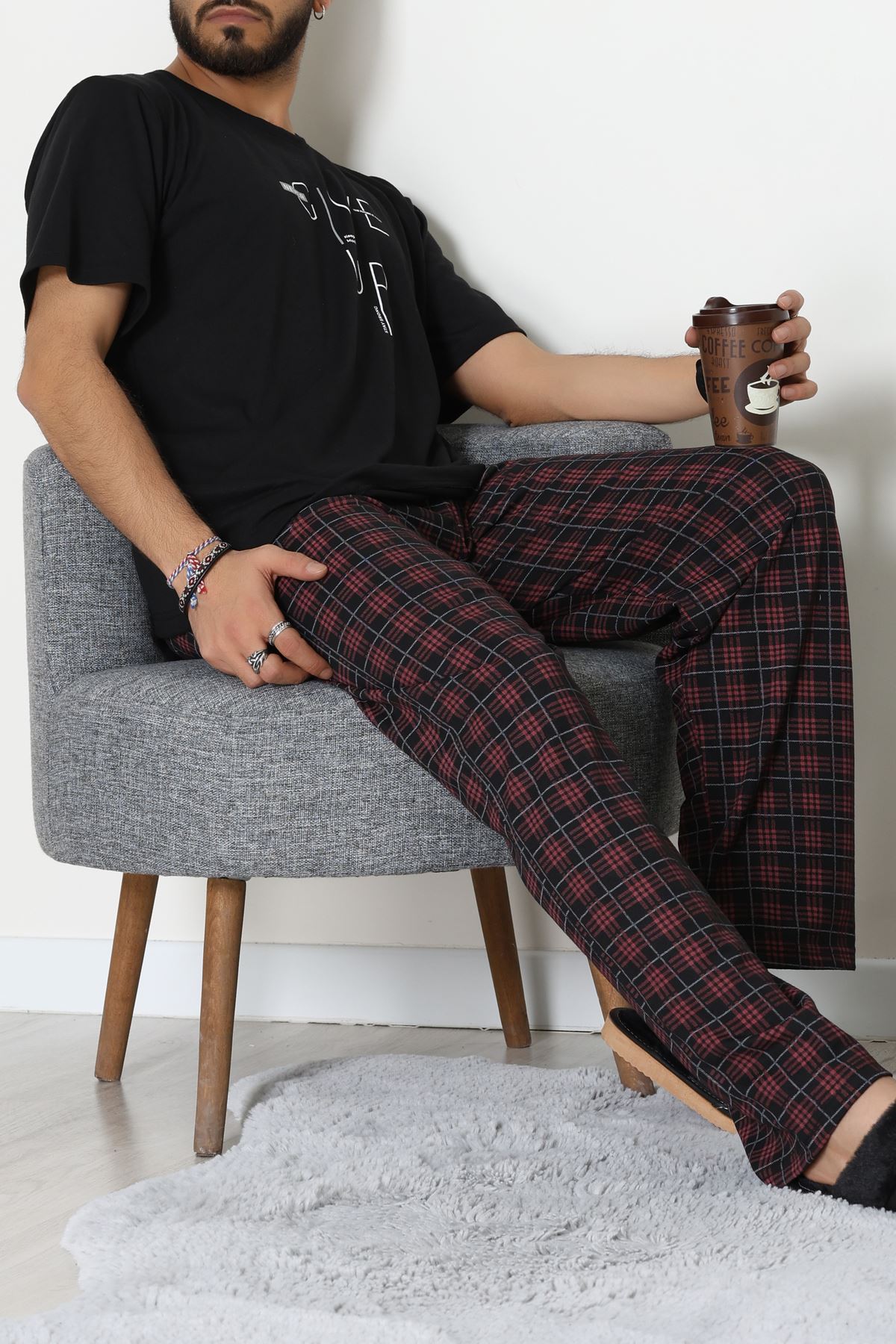 Ön Ve Arka Baskılı Süprem Erkek Pijama Takımı Siyah - 70862.1961.