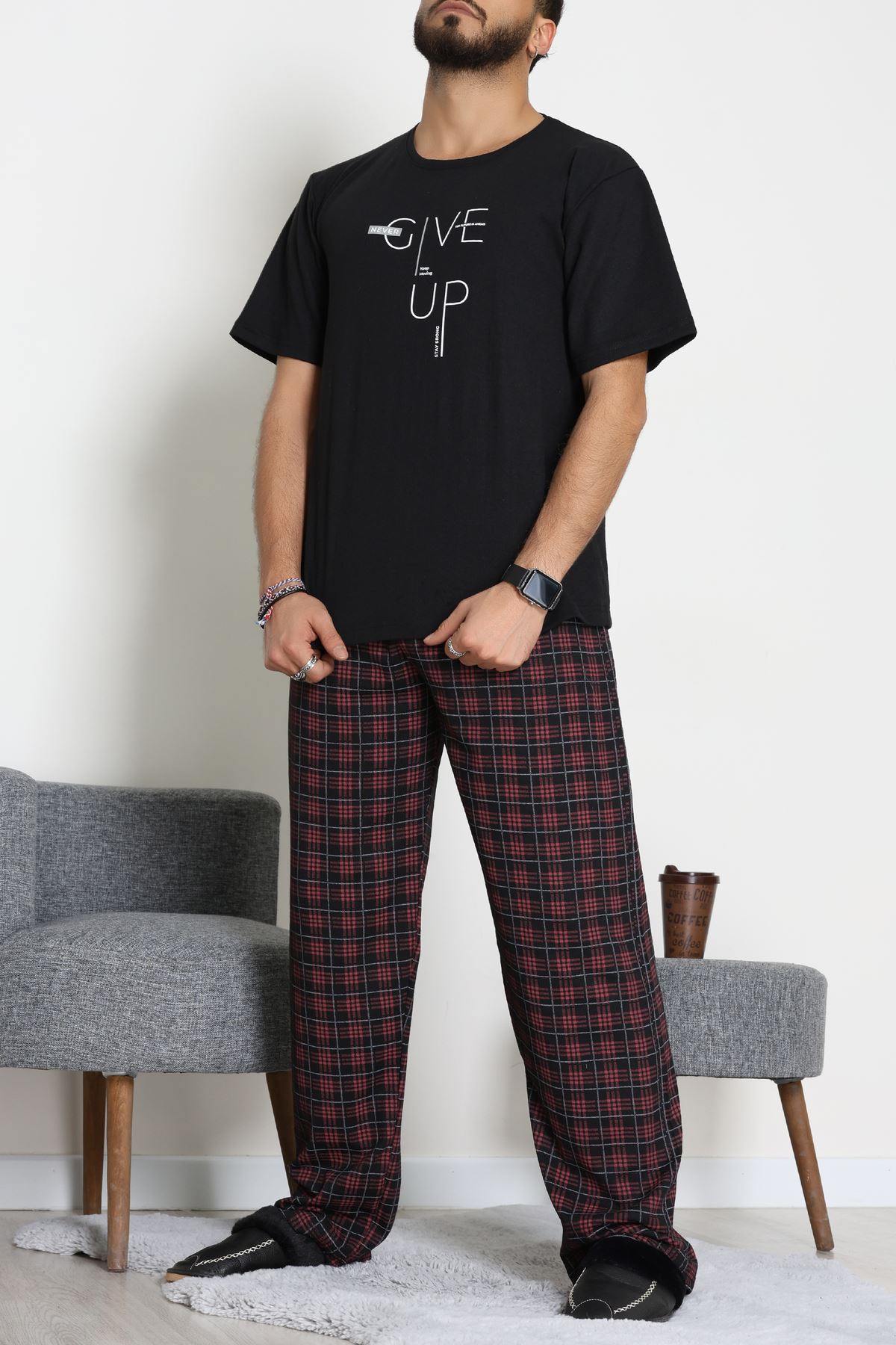 Ön Ve Arka Baskılı Süprem Erkek Pijama Takımı Siyah - 70862.1961.