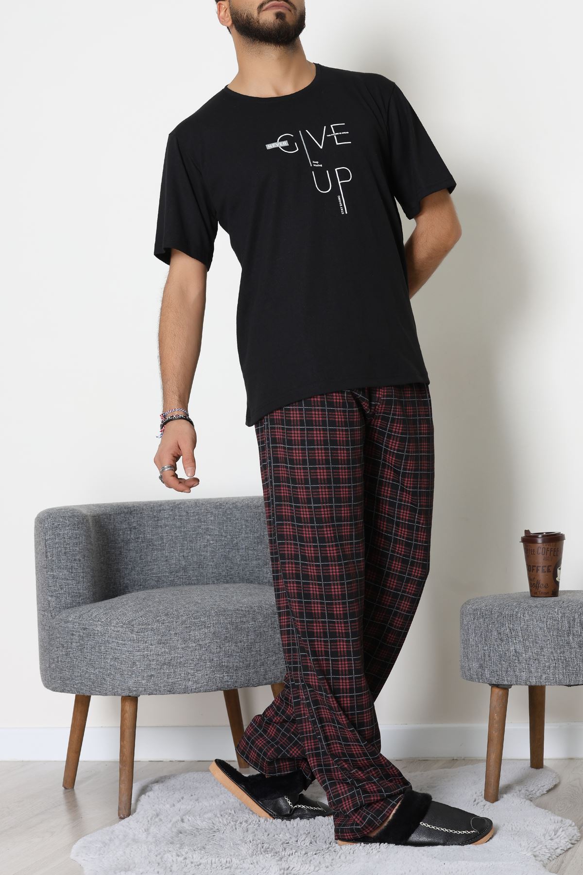 Ön Ve Arka Baskılı Süprem Erkek Pijama Takımı Siyah - 70862.1961.