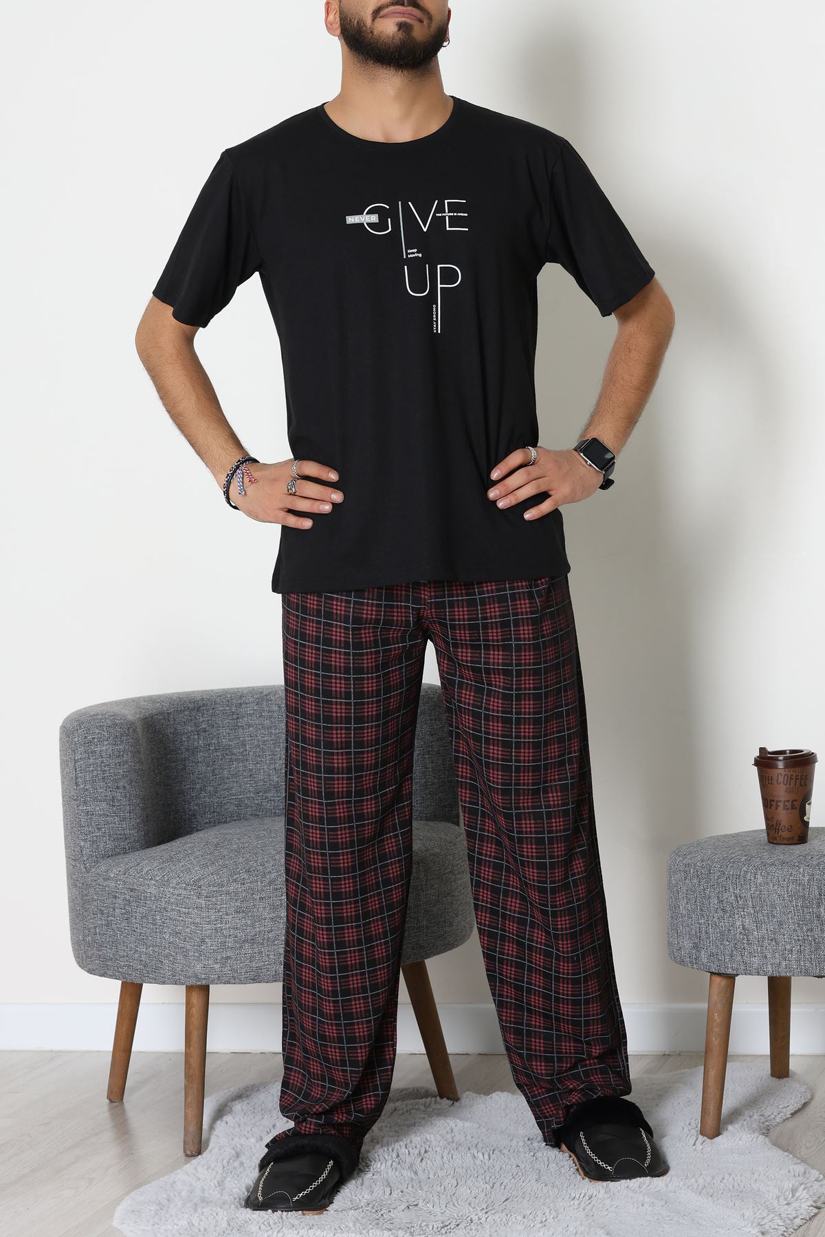 Ön Ve Arka Baskılı Süprem Erkek Pijama Takımı Siyah - 70862.1961.