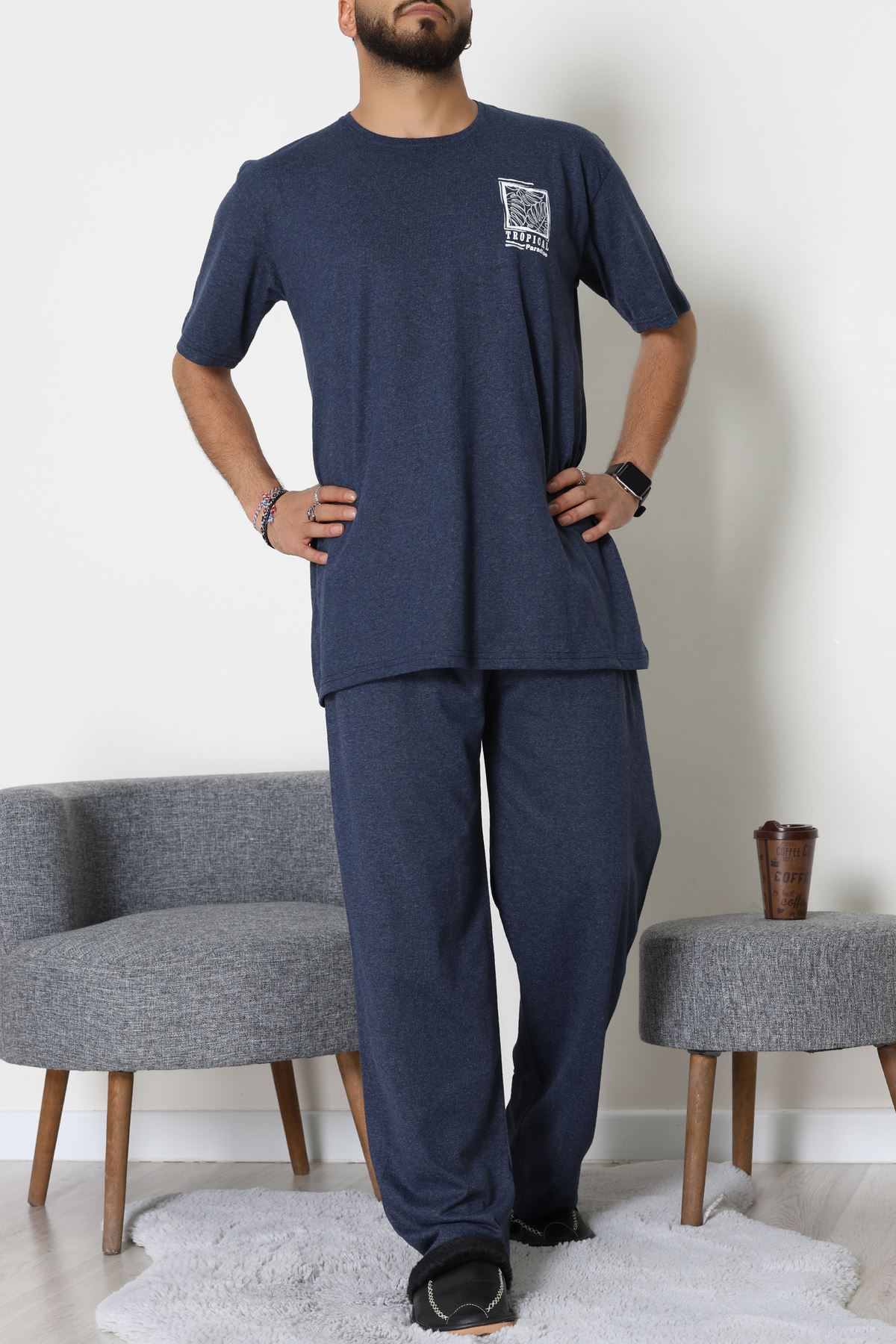 Büyük Beden  Erkek Pijama Takımı İndigo - 70863.1961.