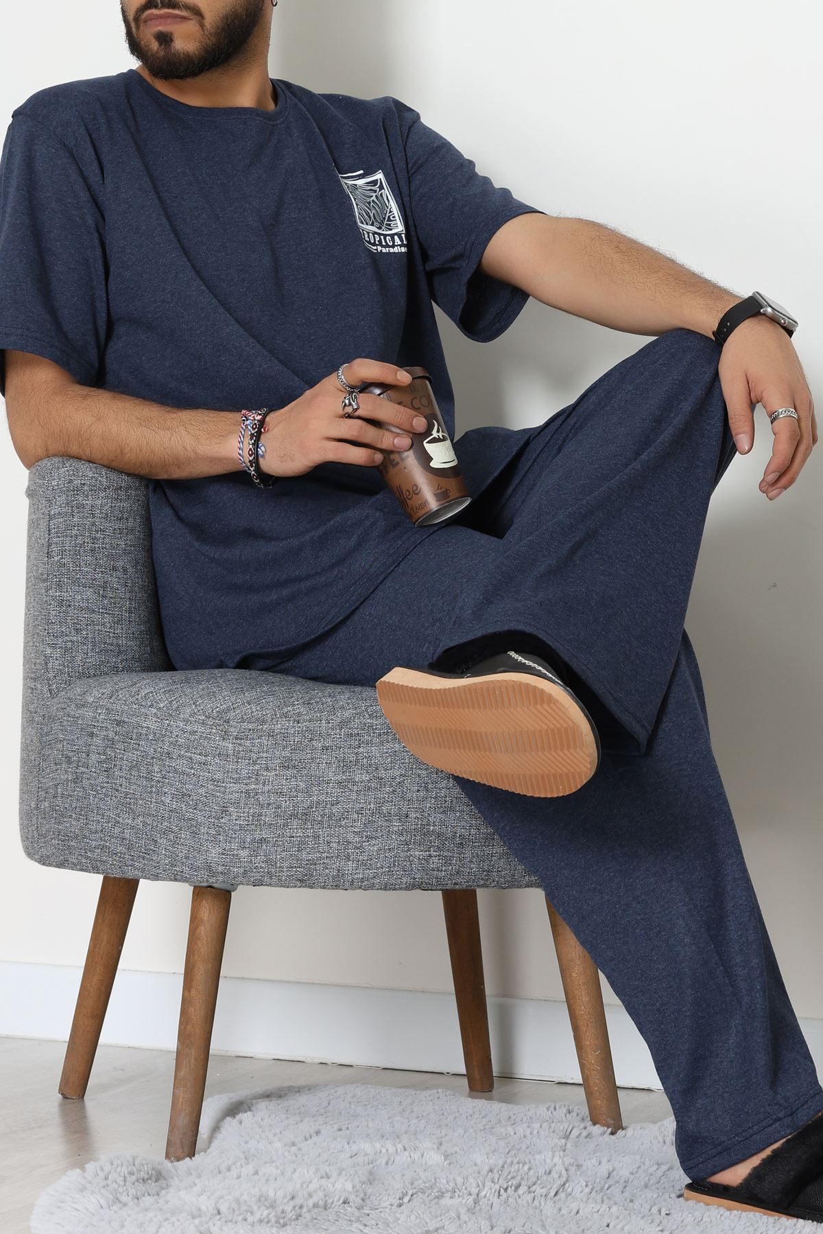 Büyük Beden  Erkek Pijama Takımı İndigo - 70863.1961.