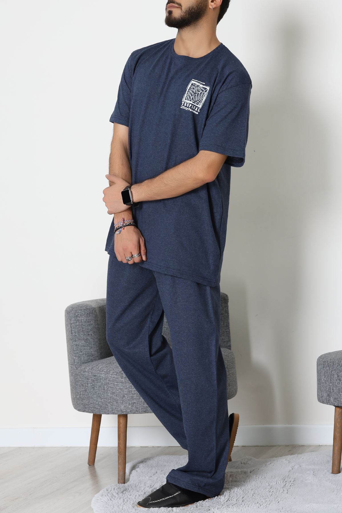 Büyük Beden  Erkek Pijama Takımı İndigo - 70863.1961.