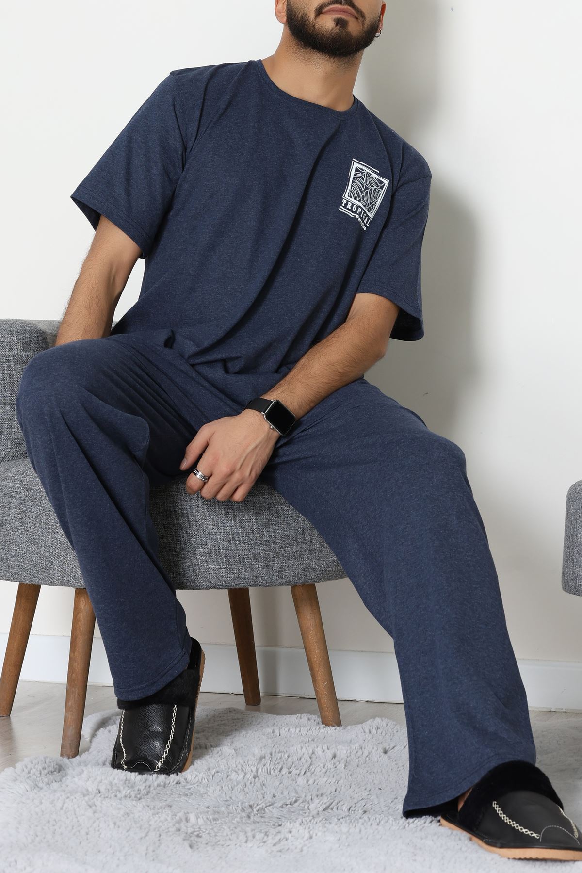 Büyük Beden  Erkek Pijama Takımı İndigo - 70863.1961.