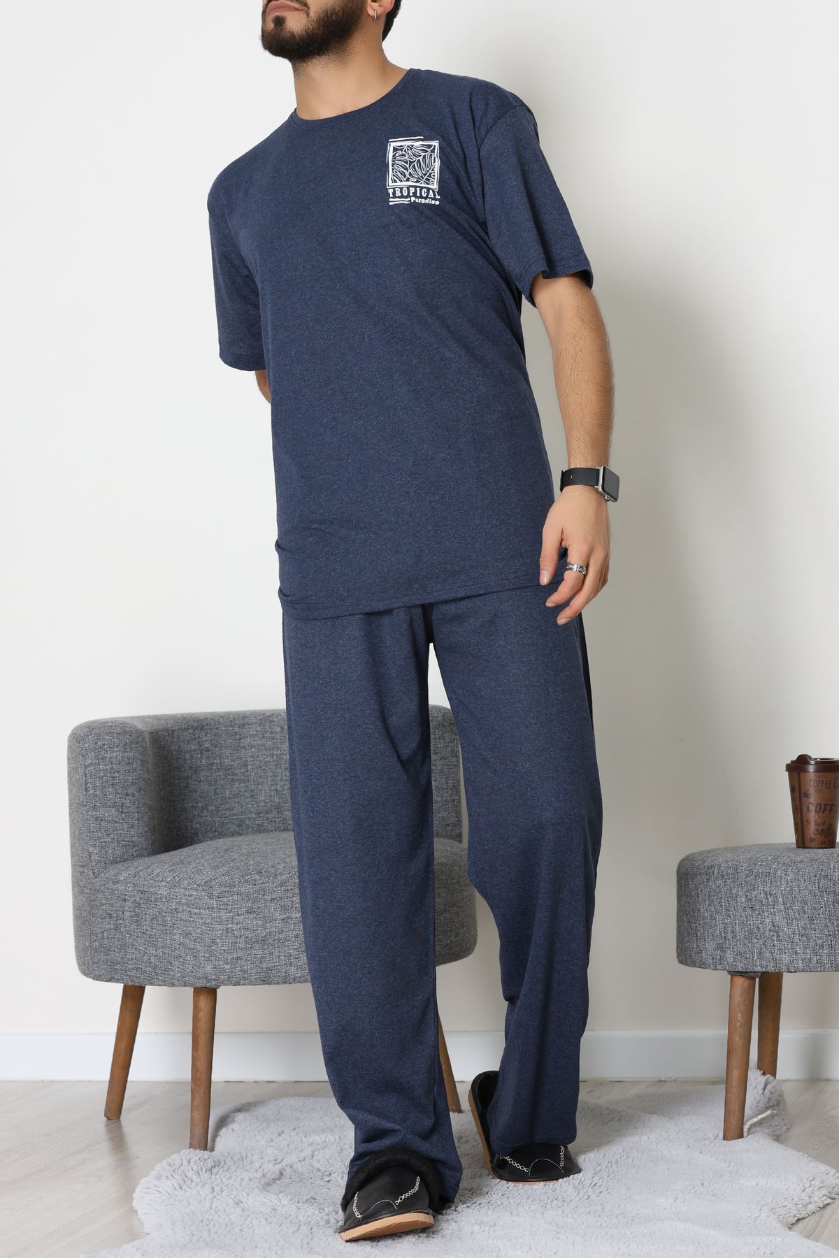 Büyük Beden  Erkek Pijama Takımı İndigo - 70863.1961.