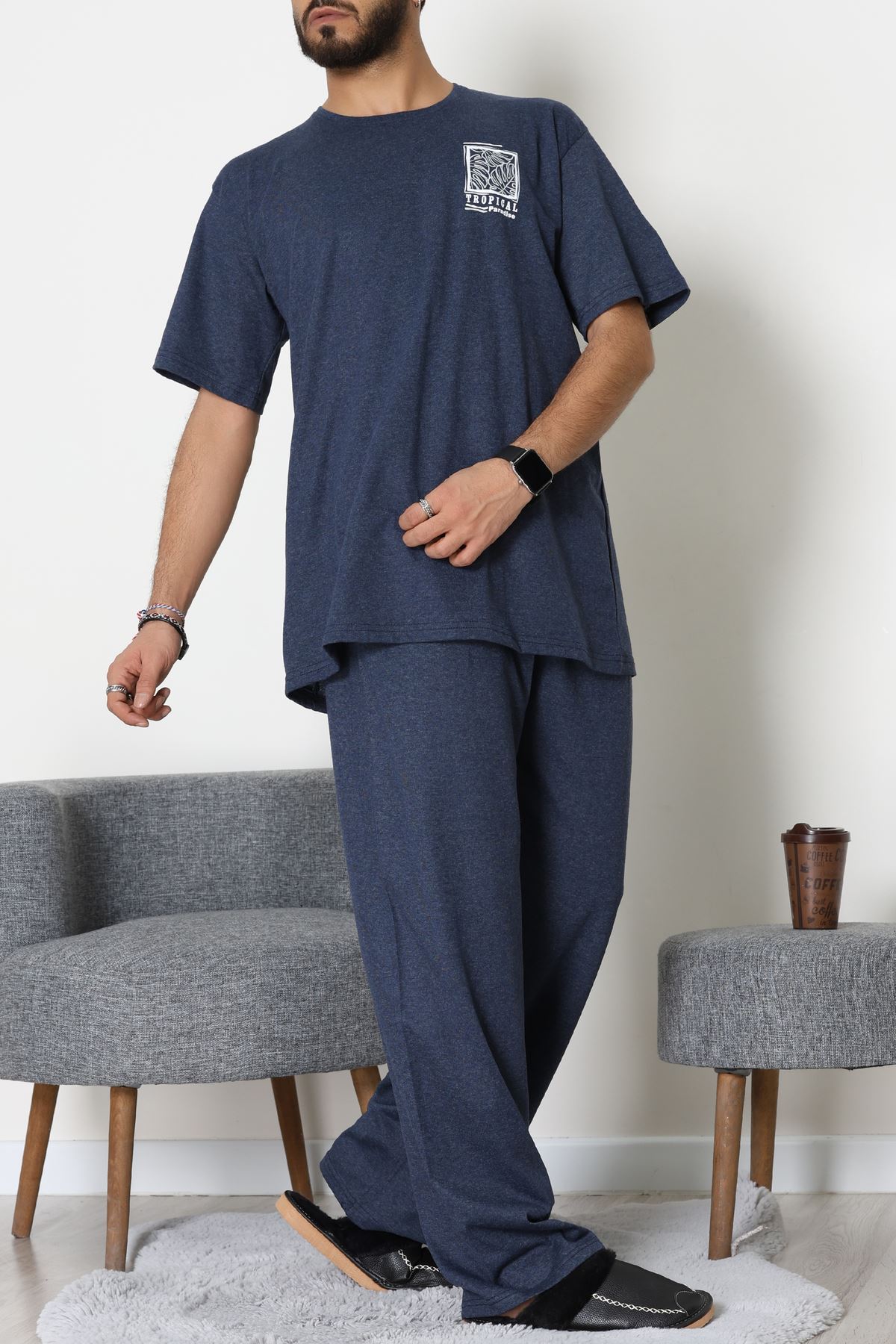 Büyük Beden  Erkek Pijama Takımı İndigo - 70863.1961.