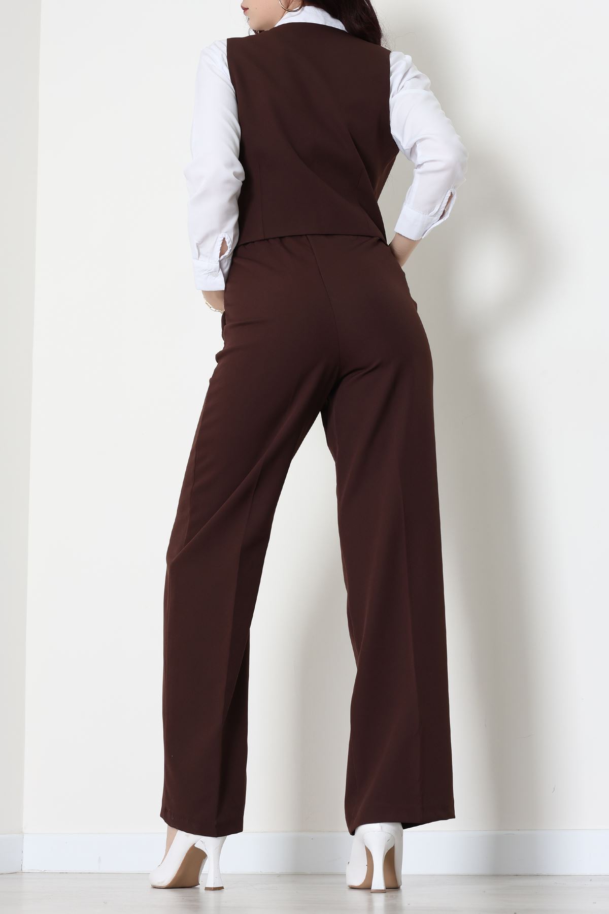 Dabıl Kumaş Fleto Cep Yelek Pantolon İkili Takım Kahve - 70878.1991.