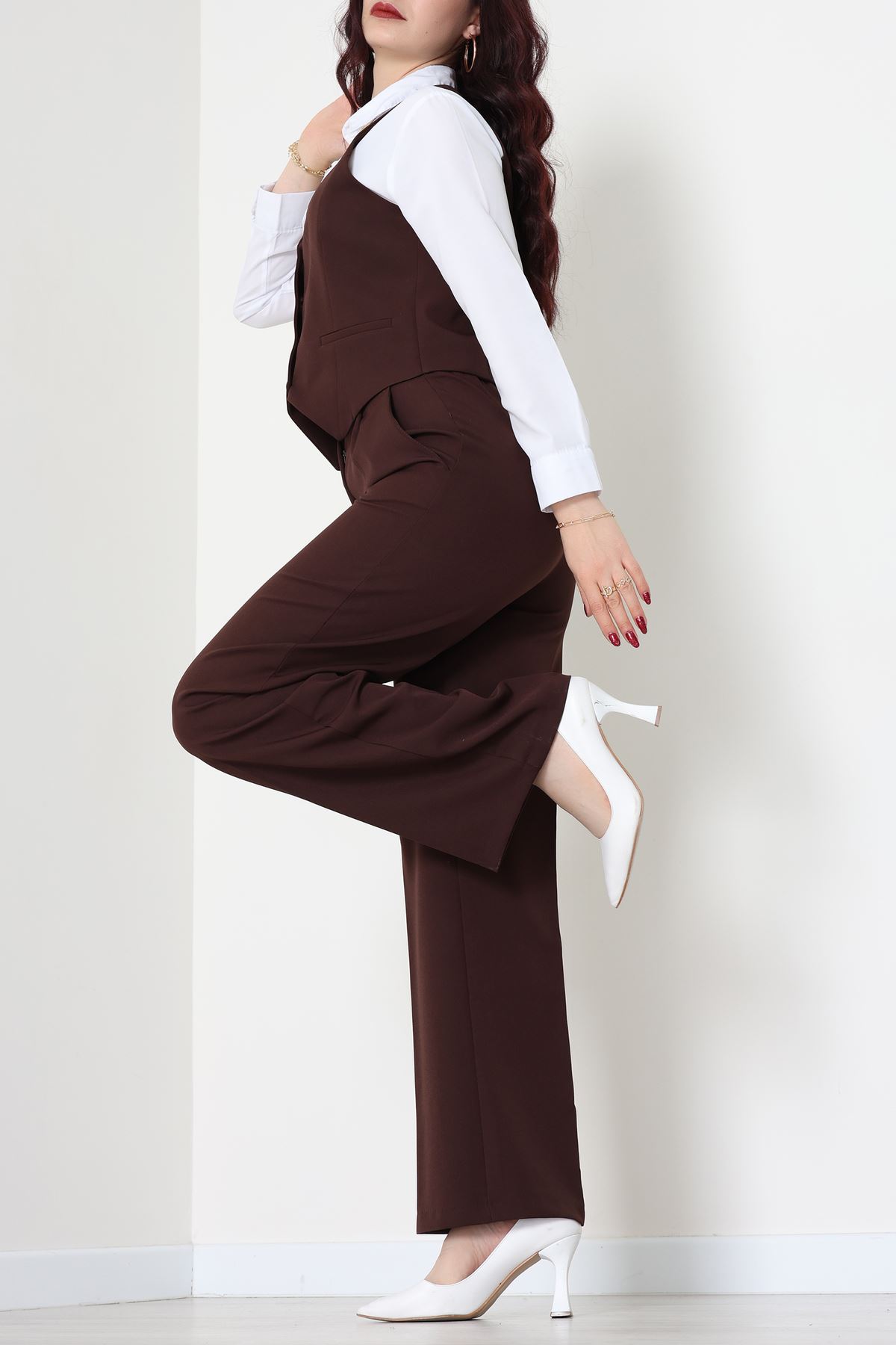 Dabıl Kumaş Fleto Cep Yelek Pantolon İkili Takım Kahve - 70878.1991.