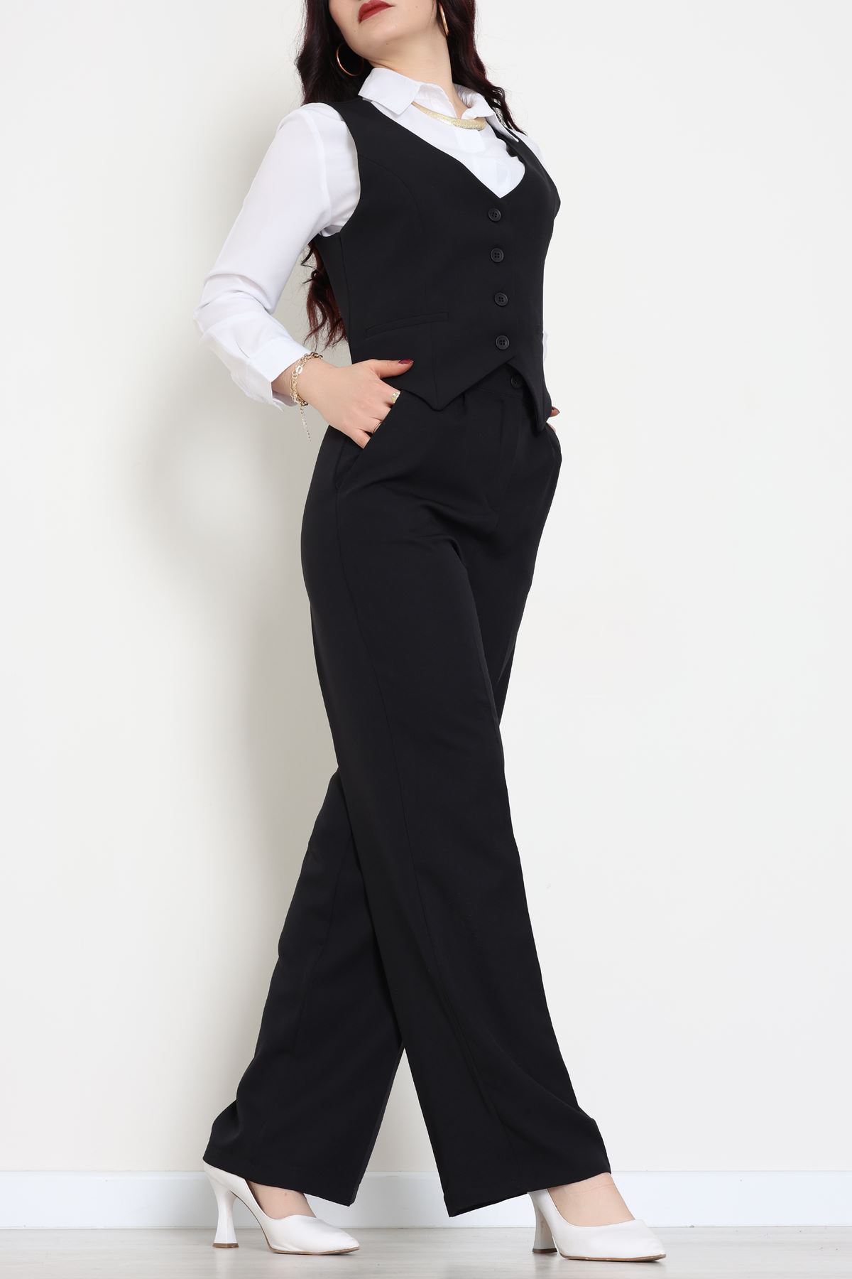 Dabıl Kumaş Fleto Cep Yelek Pantolon İkili Takım Siyah - 70878.1991.