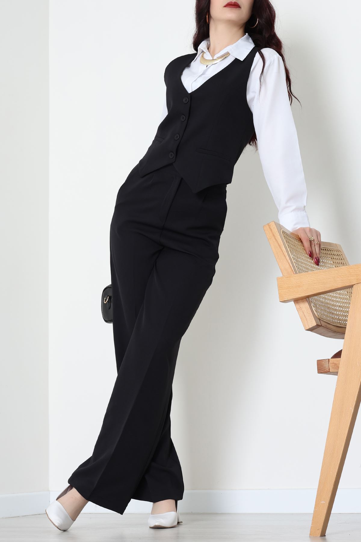 Dabıl Kumaş Fleto Cep Yelek Pantolon İkili Takım Siyah - 70878.1991.