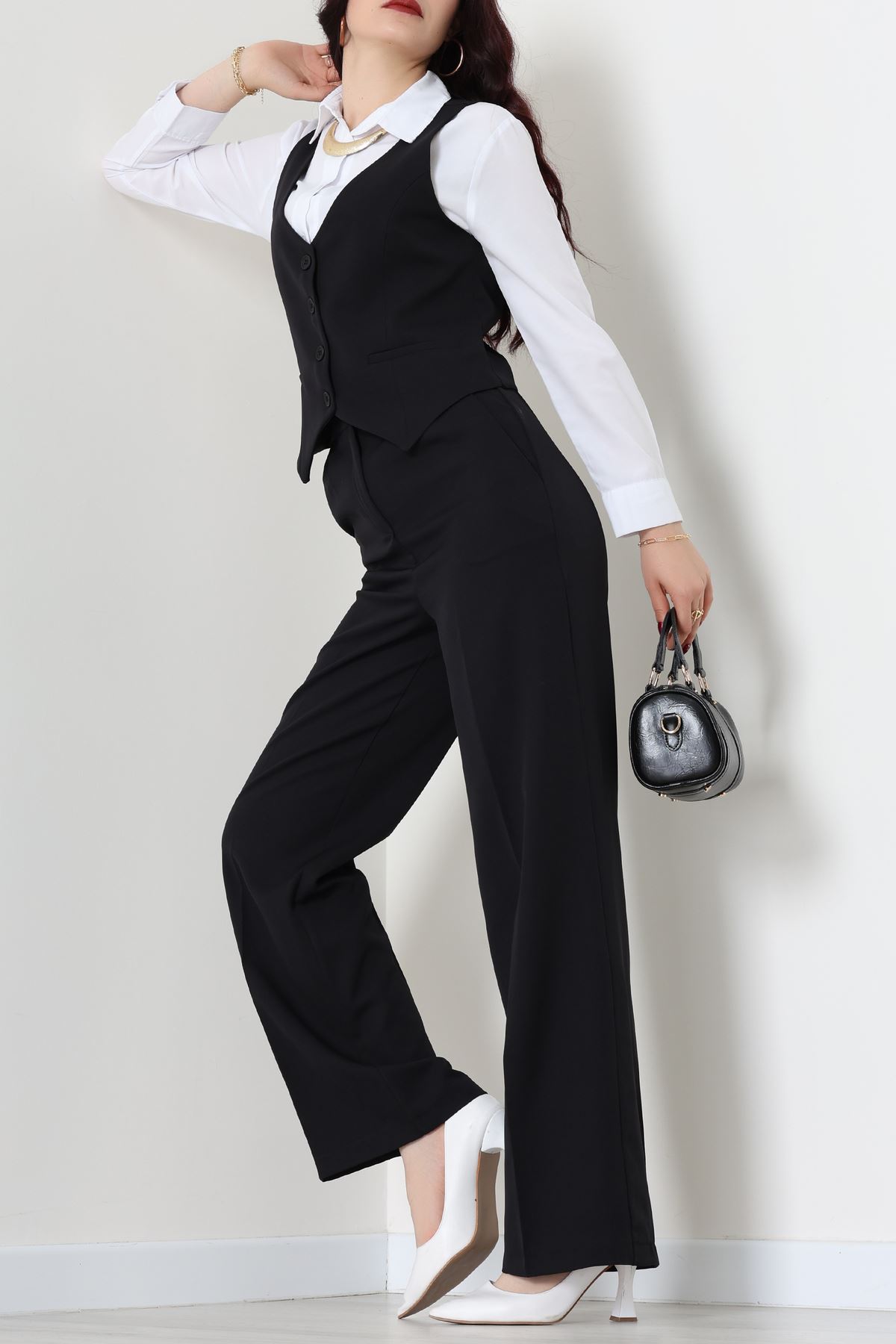 Dabıl Kumaş Fleto Cep Yelek Pantolon İkili Takım Siyah - 70878.1991.