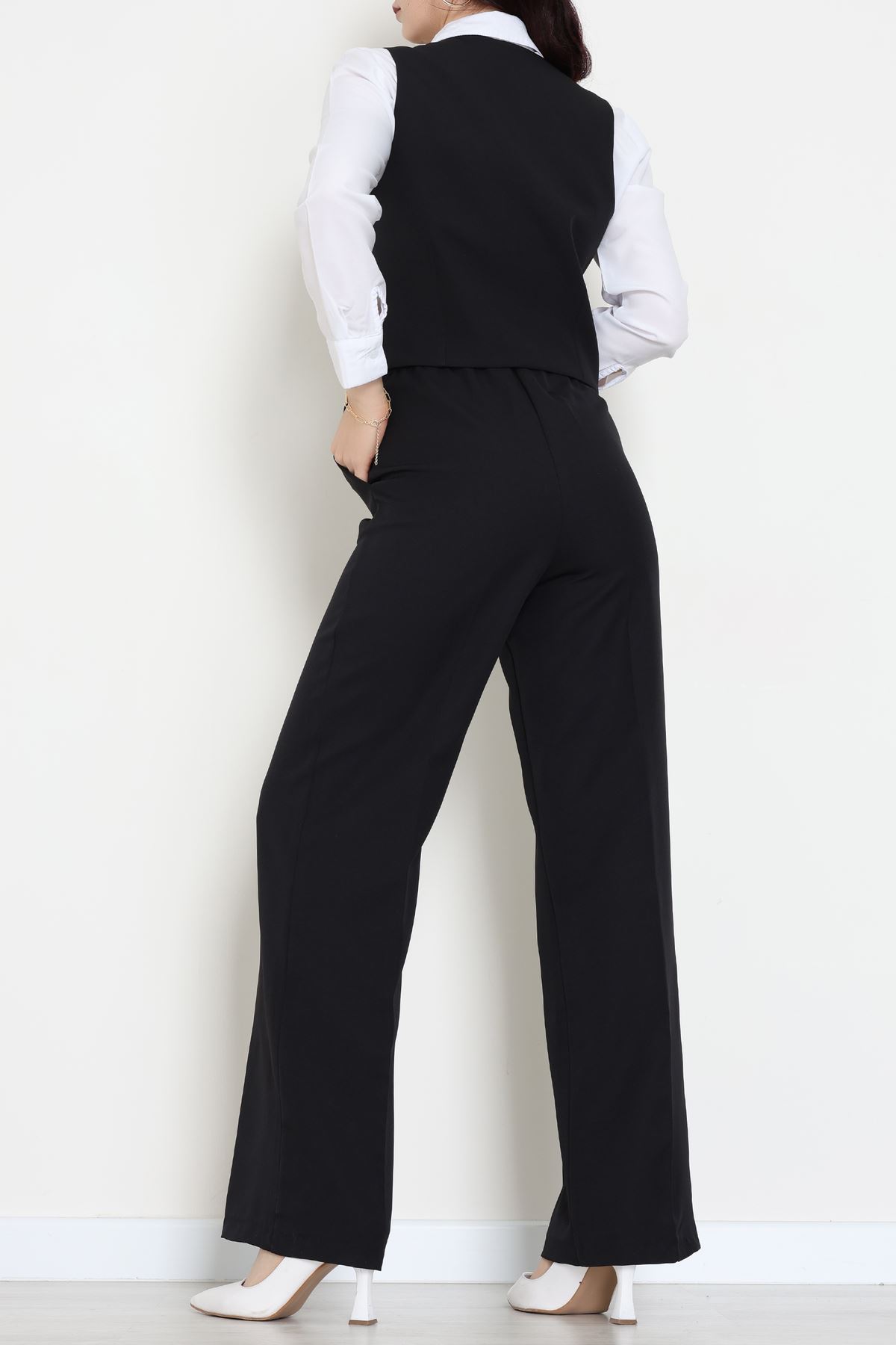 Dabıl Kumaş Fleto Cep Yelek Pantolon İkili Takım Siyah - 70878.1991.