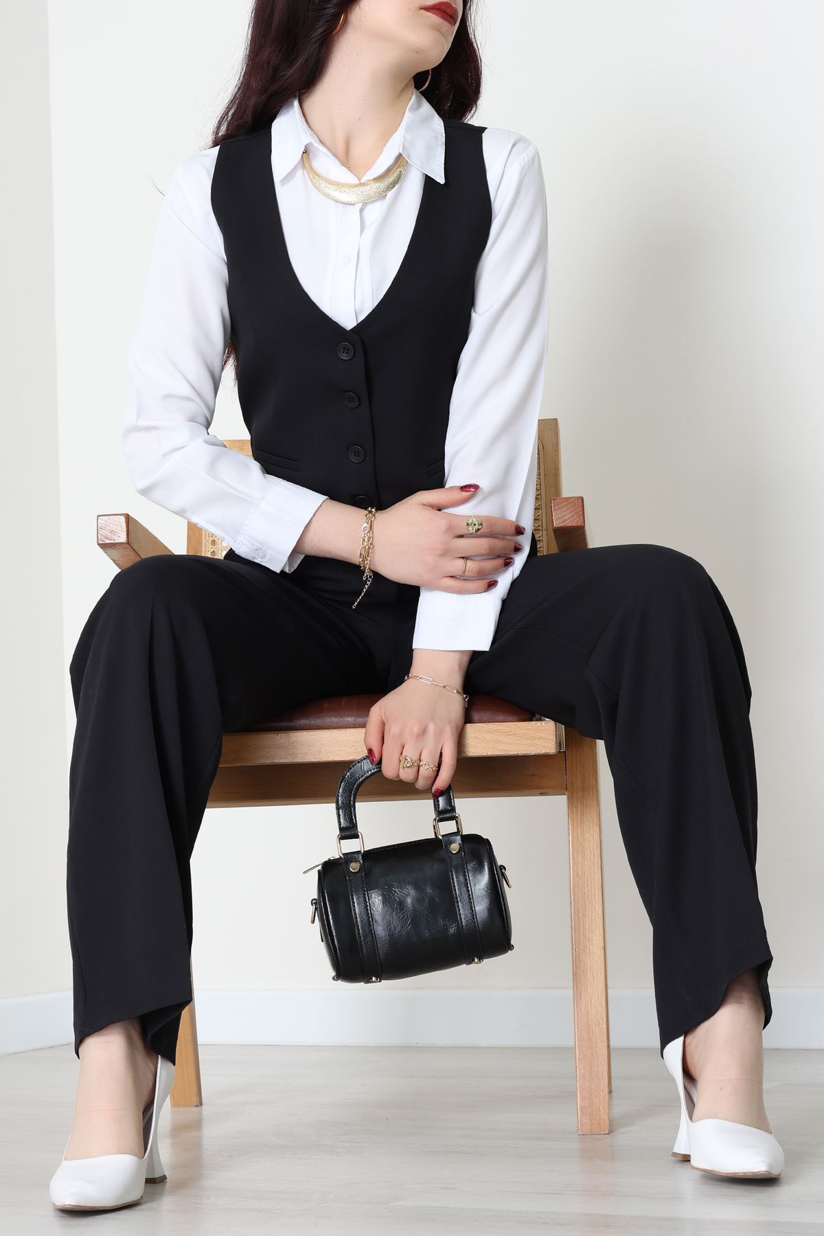 Dabıl Kumaş Fleto Cep Yelek Pantolon İkili Takım Siyah - 70878.1991.