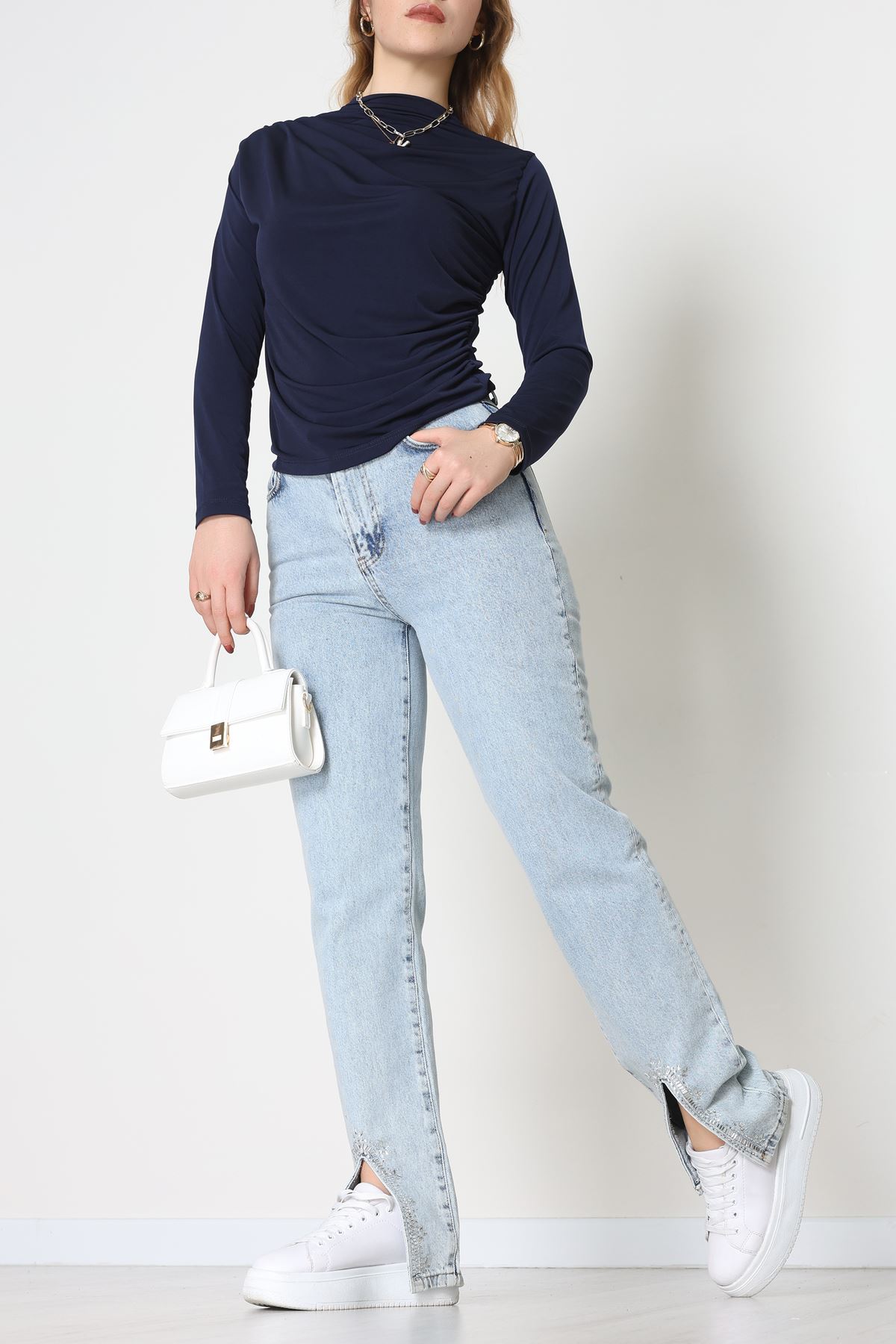 Drape Detay Sandy Bluz Lacivert - 70698.1949.