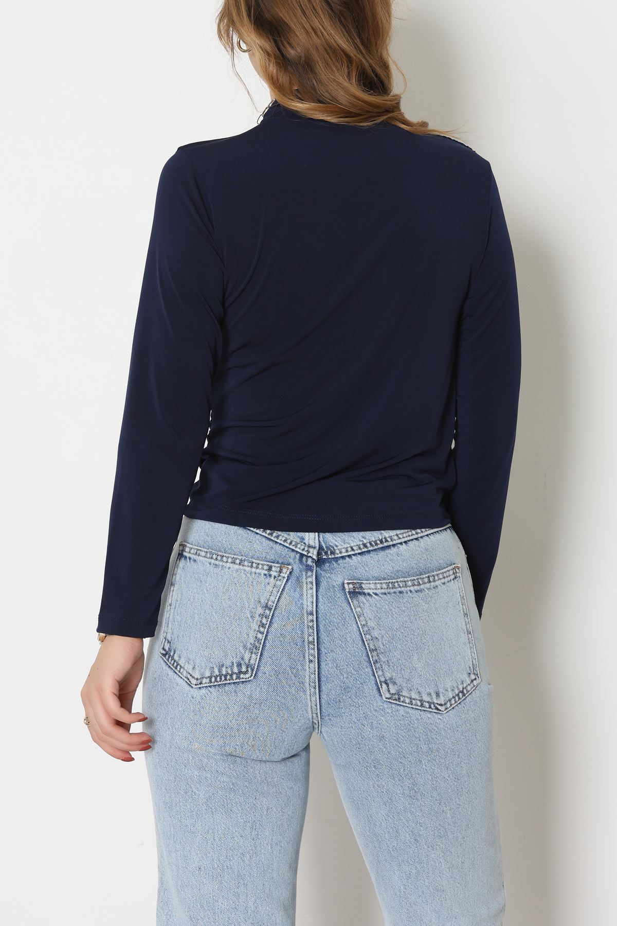 Drape Detay Sandy Bluz Lacivert - 70698.1949.