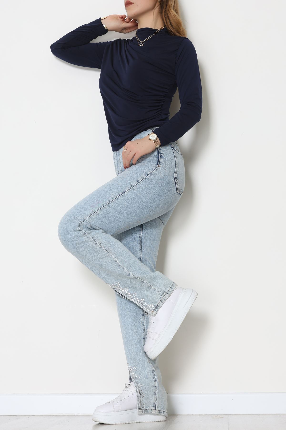 Drape Detay Sandy Bluz Lacivert - 70698.1949.