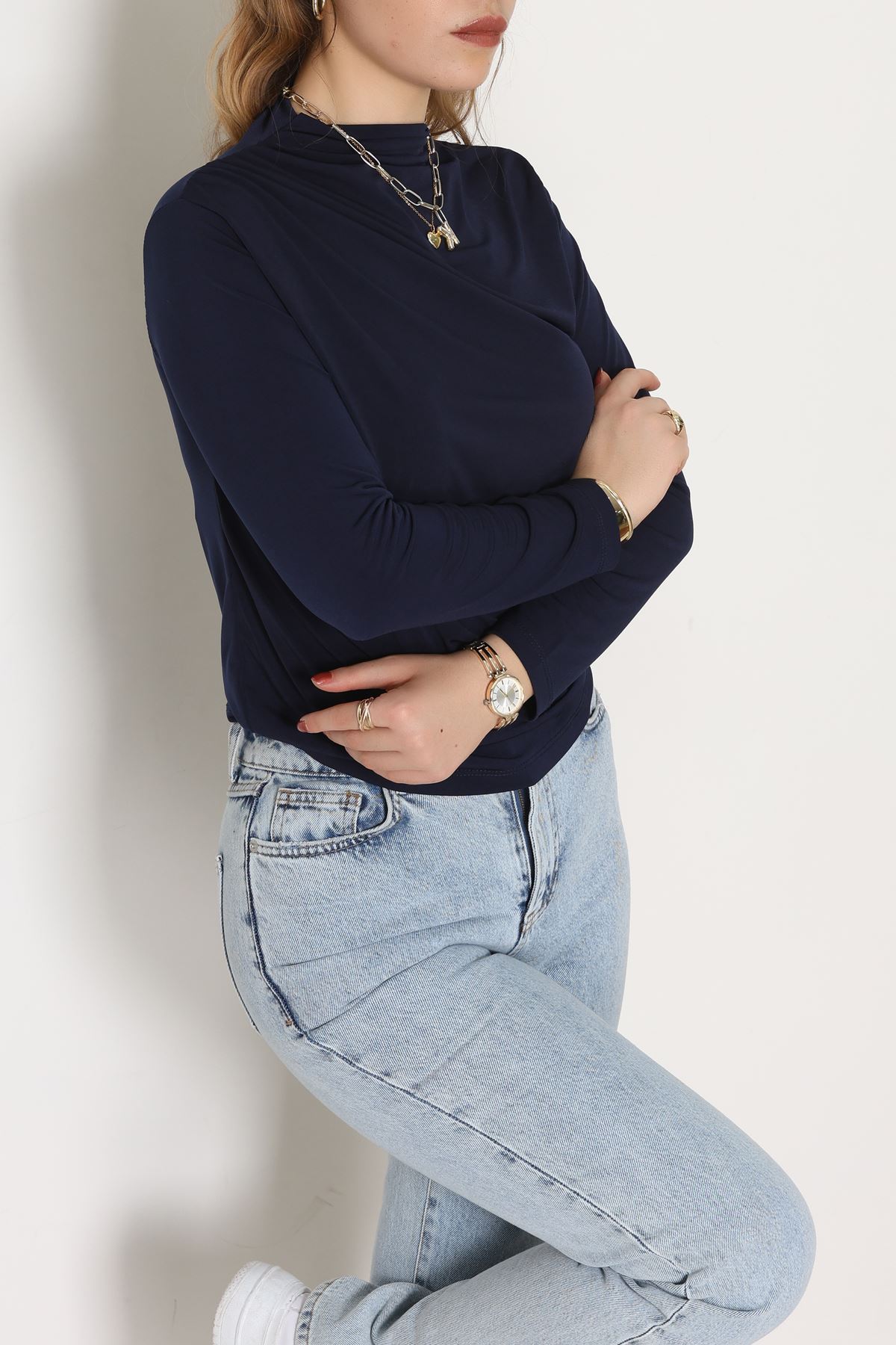 Drape Detay Sandy Bluz Lacivert - 70698.1949.