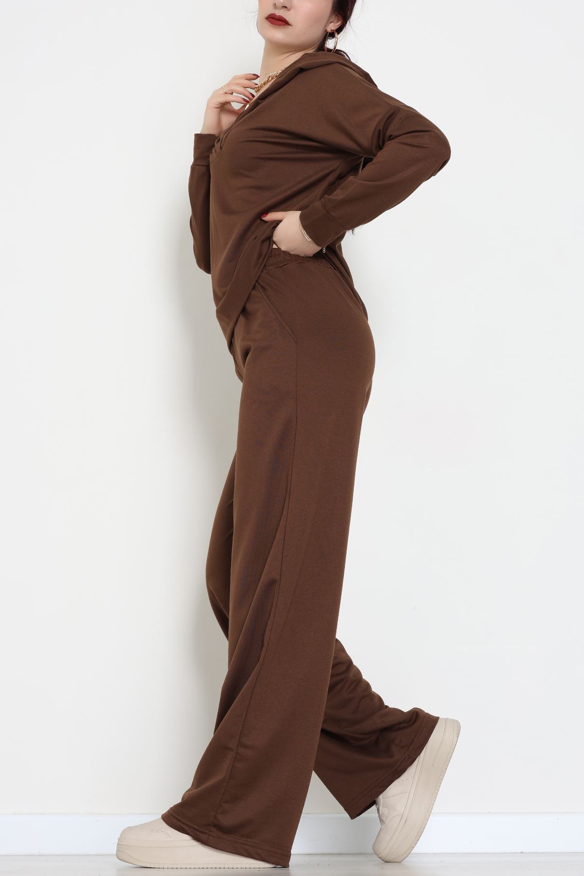 Kruvaze Yaka Kapşonlu Takım Kahve - 30094.1857.