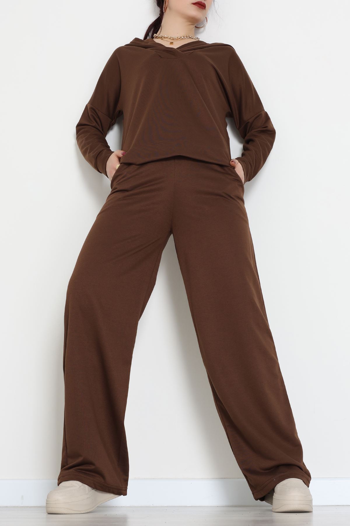 Kruvaze Yaka Kapşonlu Takım Kahve - 30094.1857.
