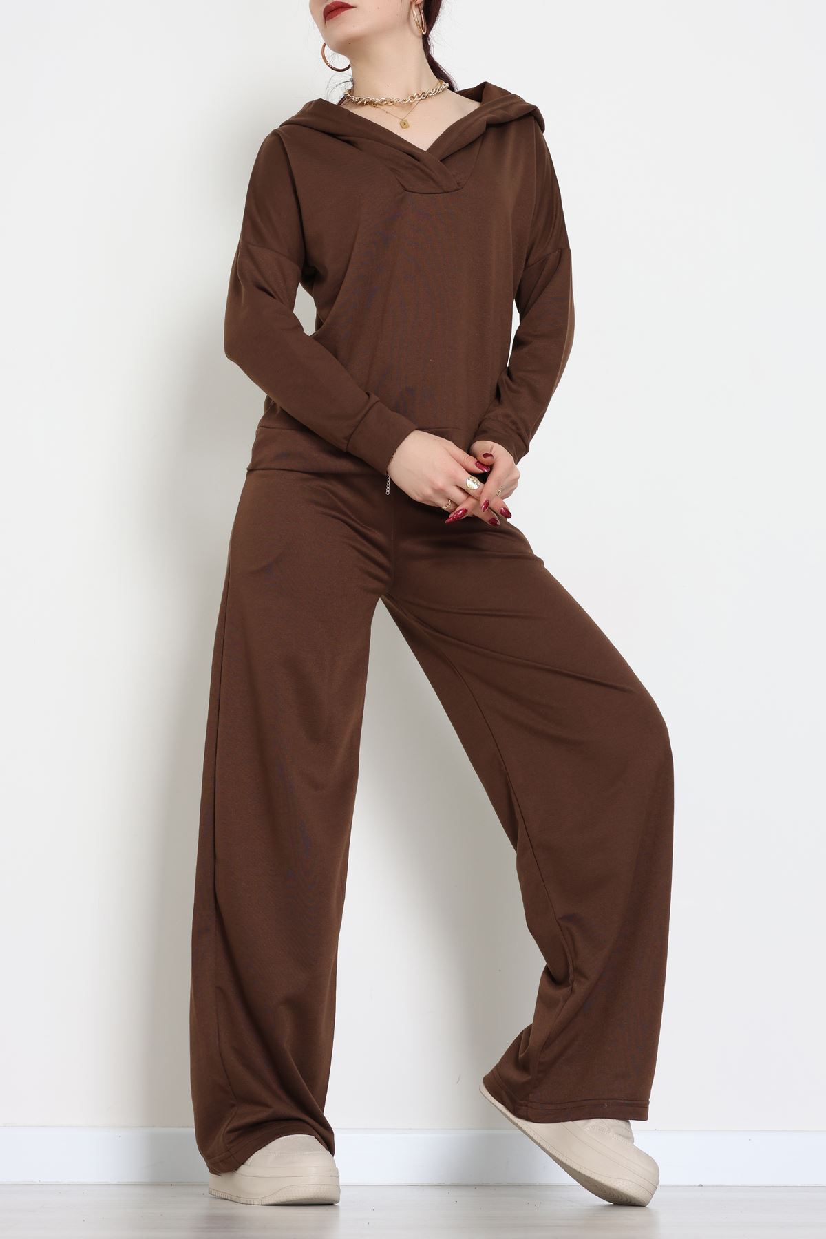 Kruvaze Yaka Kapşonlu Takım Kahve - 30094.1857.