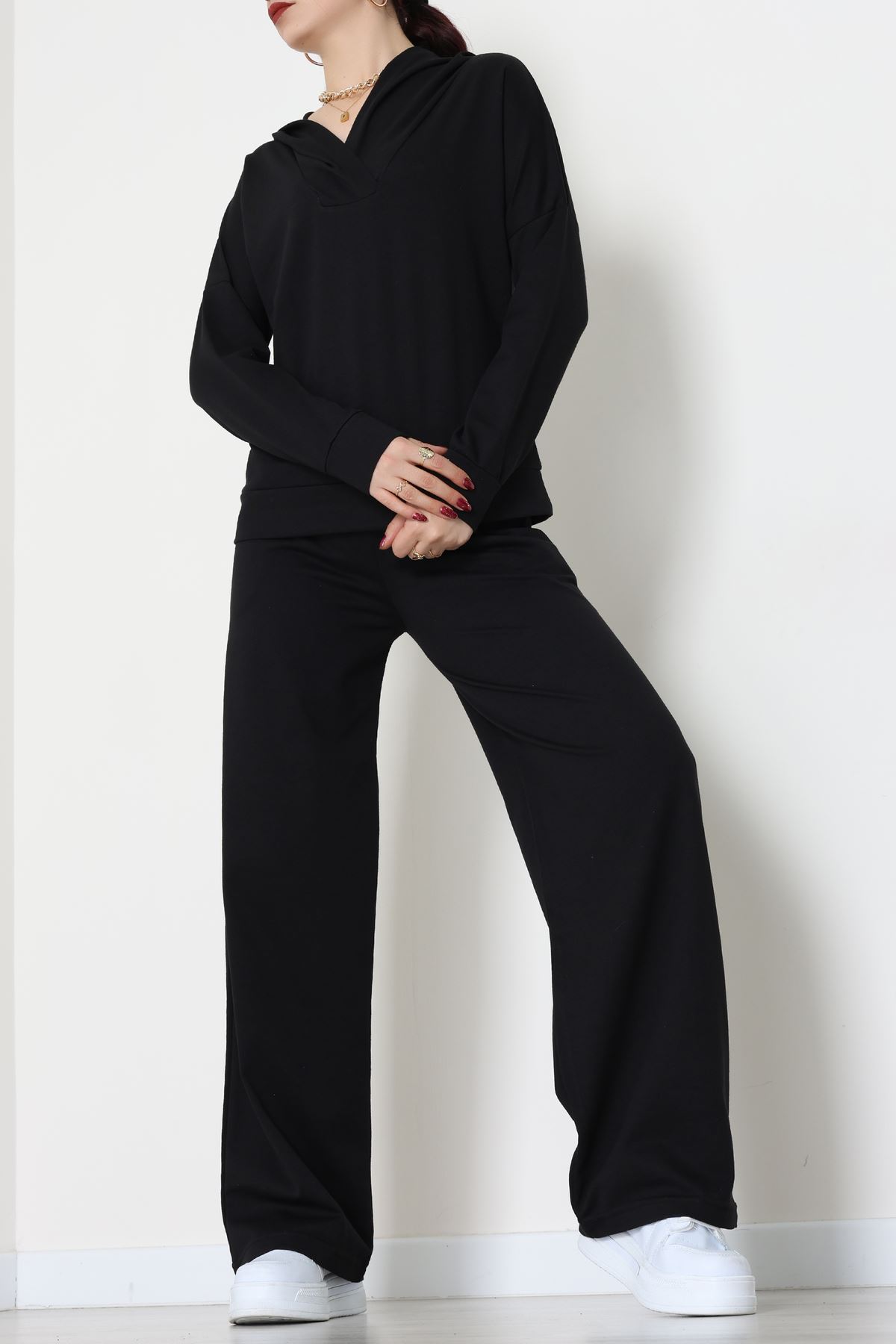 Kruvaze Yaka Kapşonlu Takım Siyah - 30094.1857.