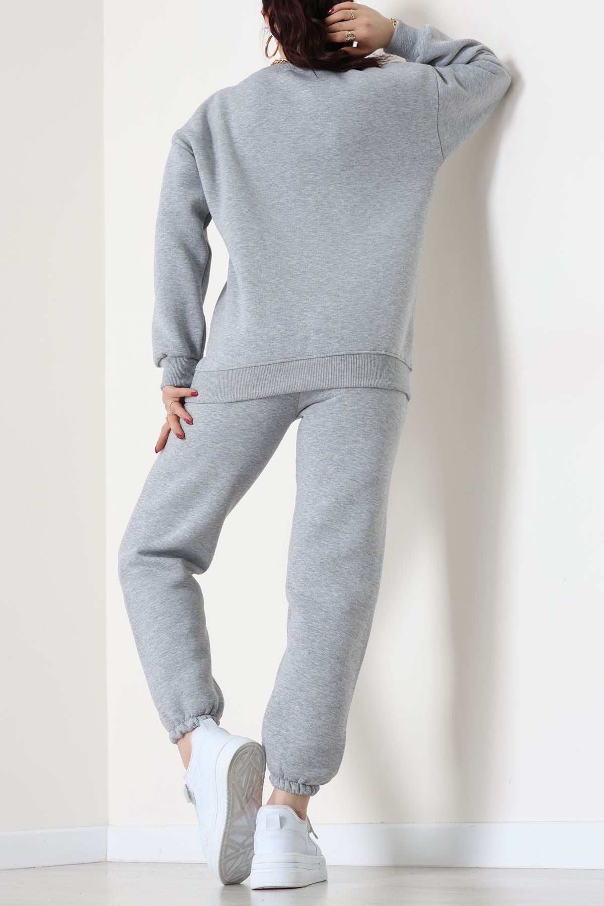 3 İplik Bisiklet Yaka Eşofman Takımı Gri - 20779.1878.