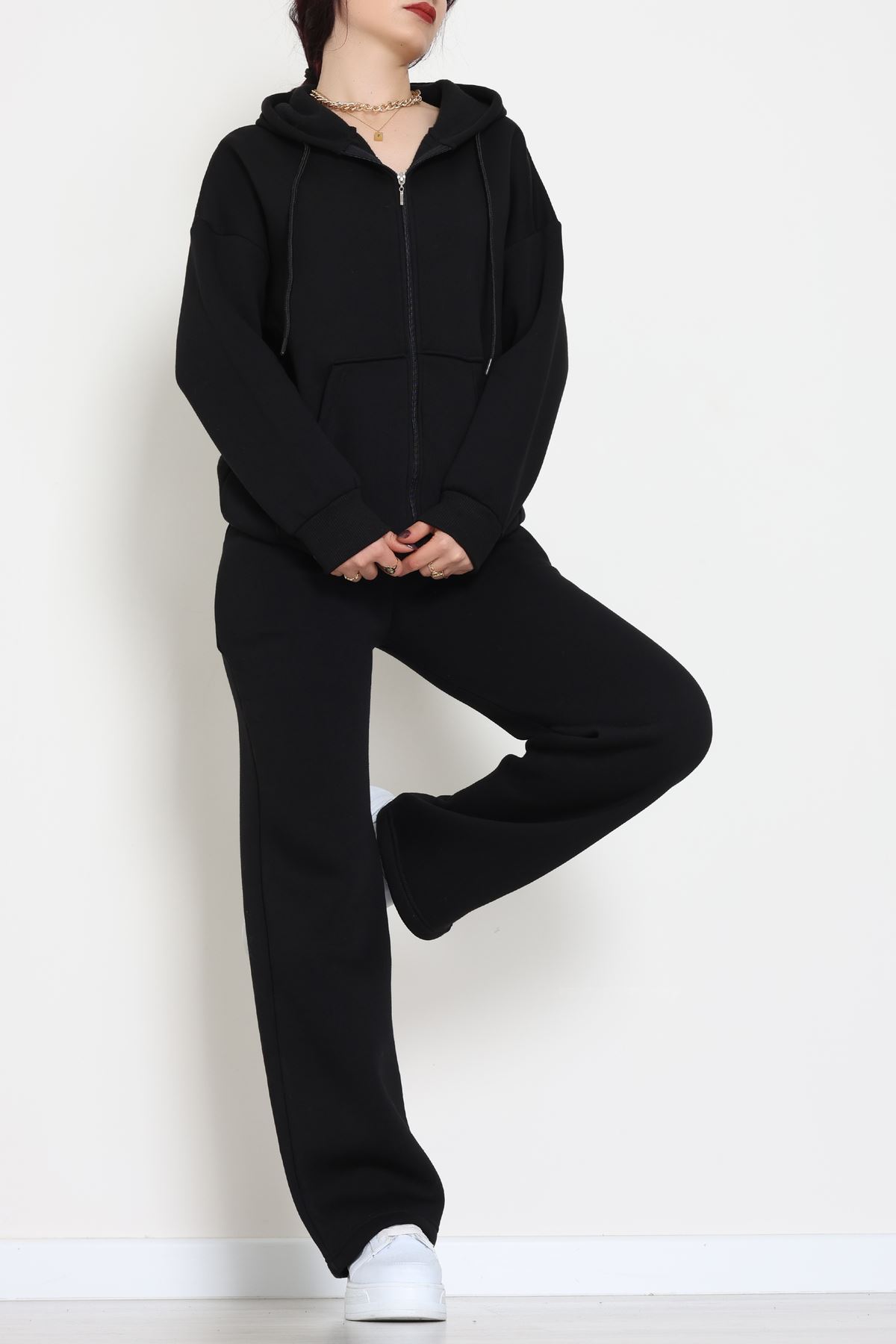 3 İplik Şardonlu Eşofman Takımı Siyah - 20254.1878.