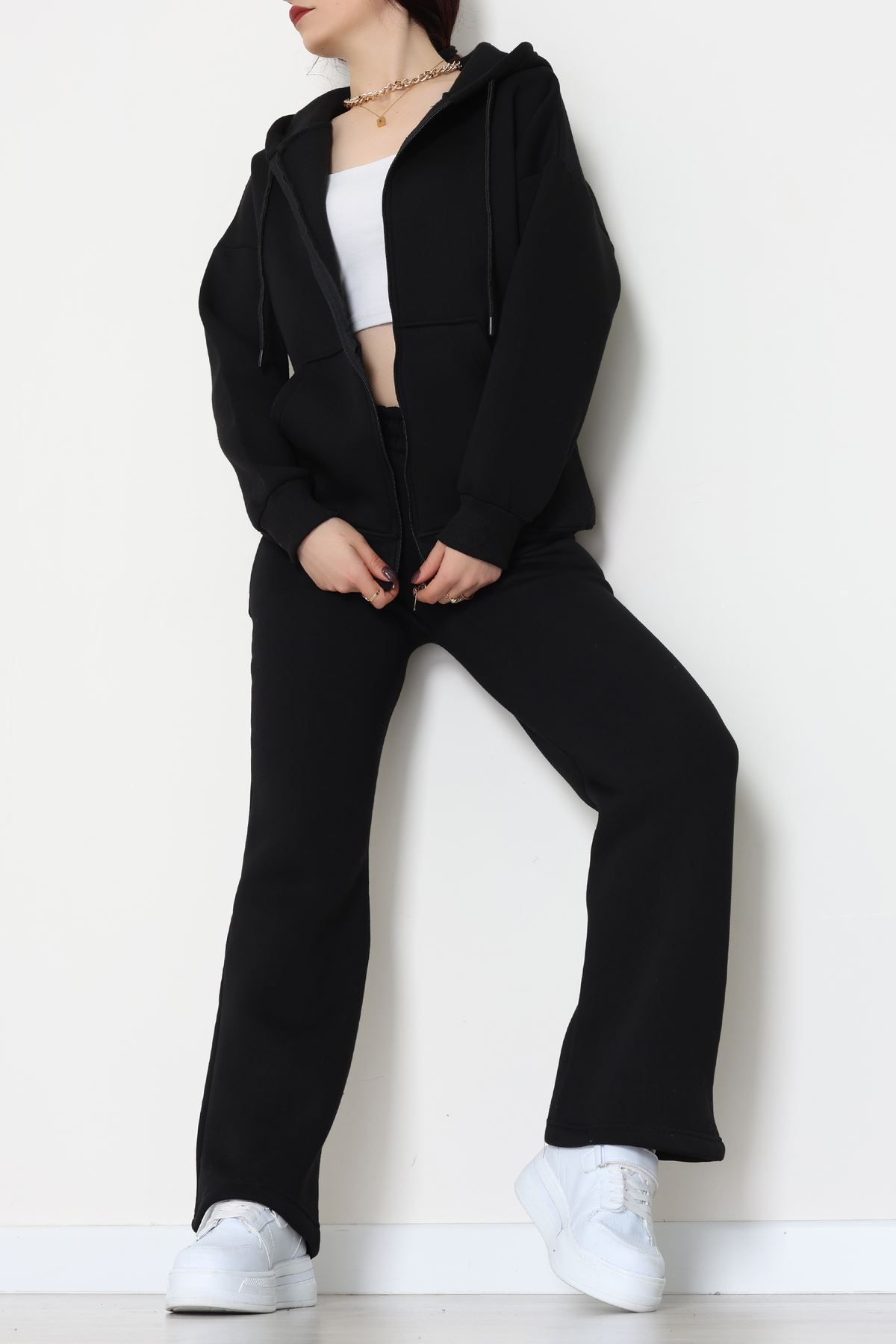 3 İplik Şardonlu Eşofman Takımı Siyah - 20254.1878.