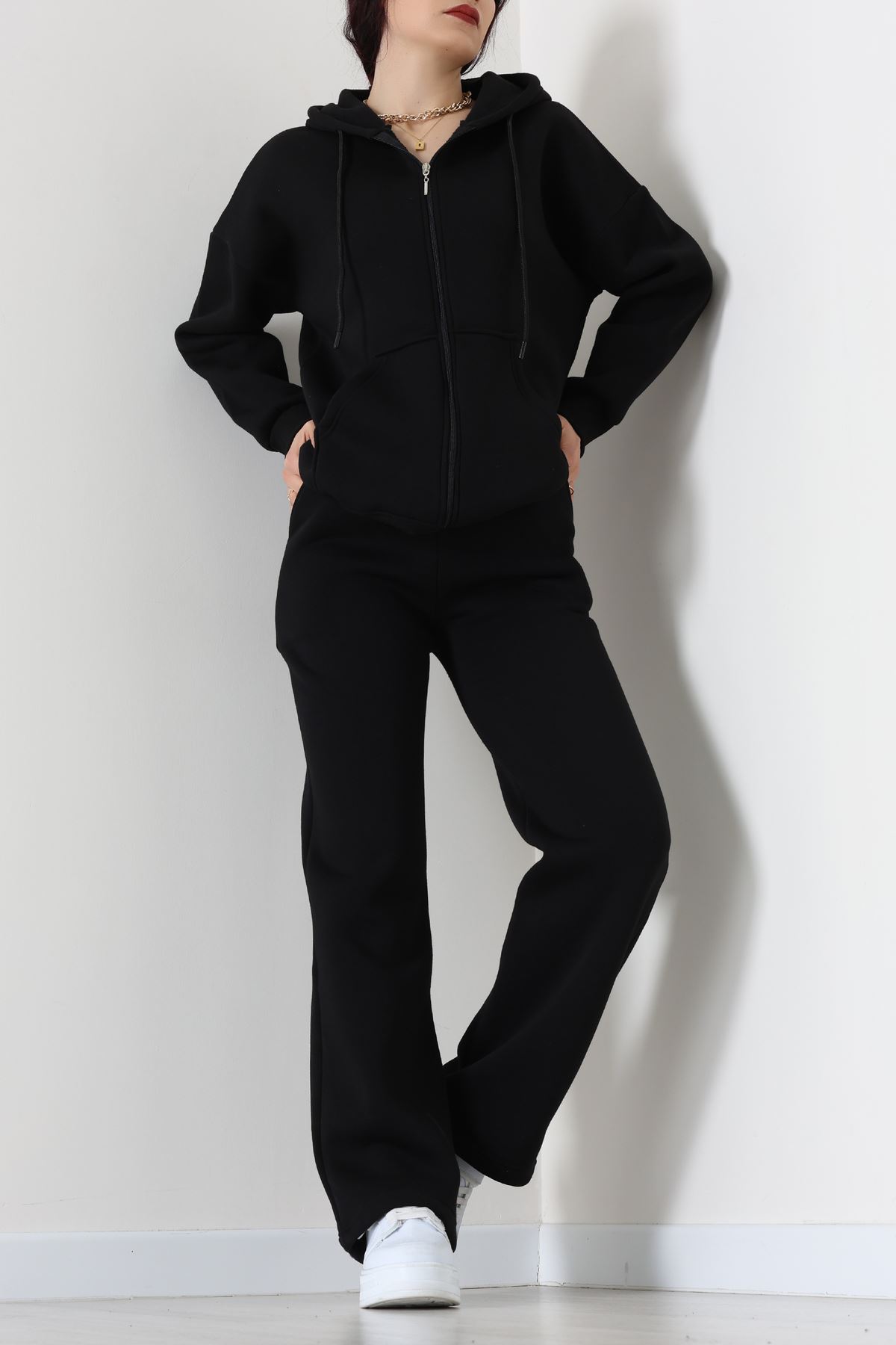 3 İplik Şardonlu Eşofman Takımı Siyah - 20254.1878.